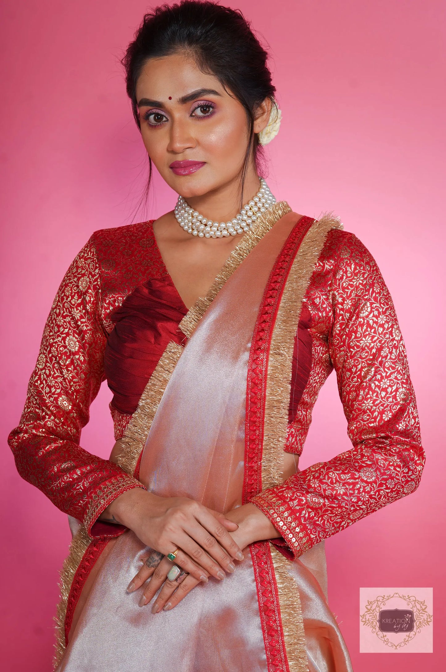 Peach Tissue Banno Saree kreationbykj