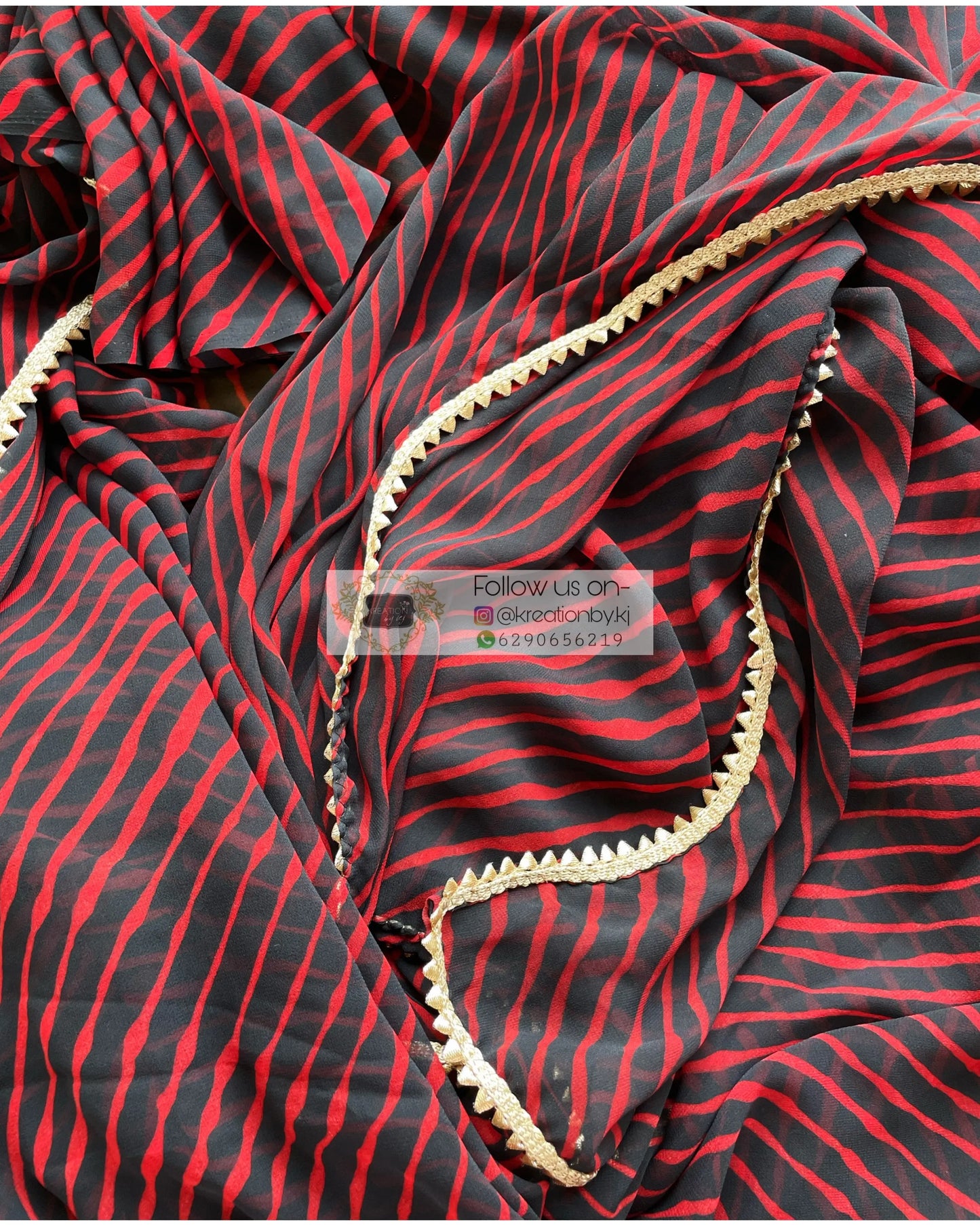 Black and Maroon Georgette Leheriya Saree kreationbykj