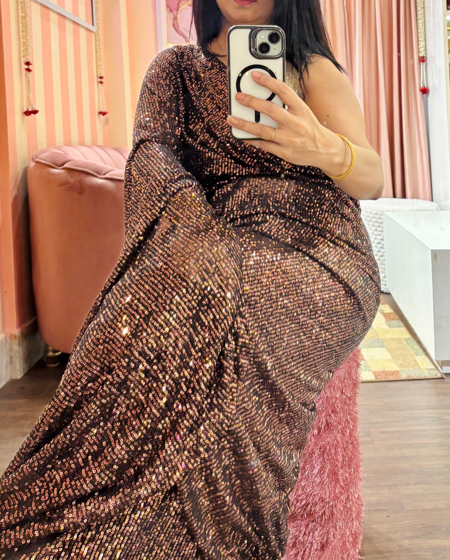 Molten Black Sequin Partywear Saree kreationbykj