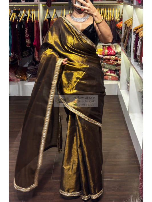 Black Tissue Mirage Saree Cut Mirror Border kreationbykj