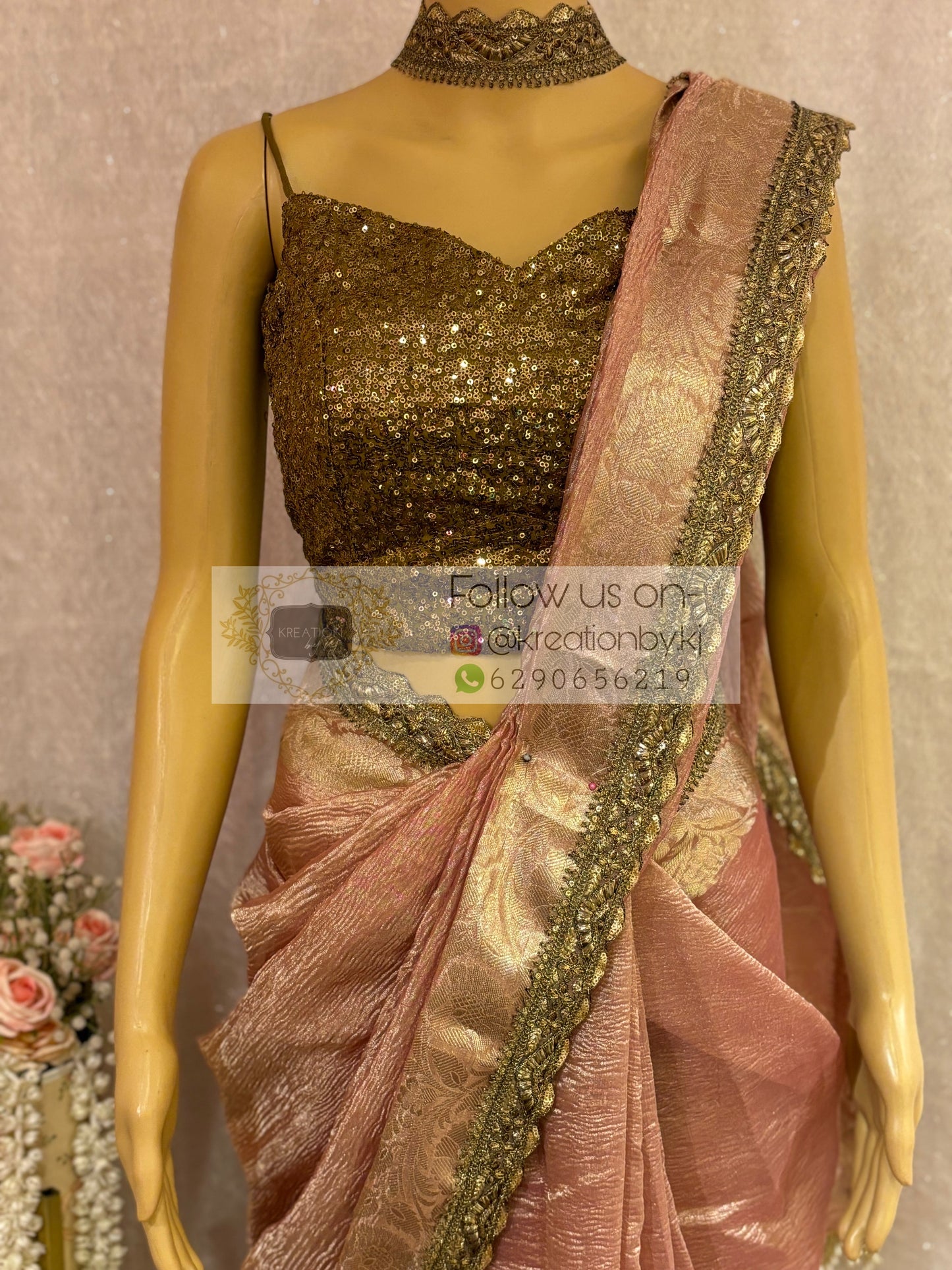 Onion Pink Designer Tissue Banarasi Saree kreationbykj