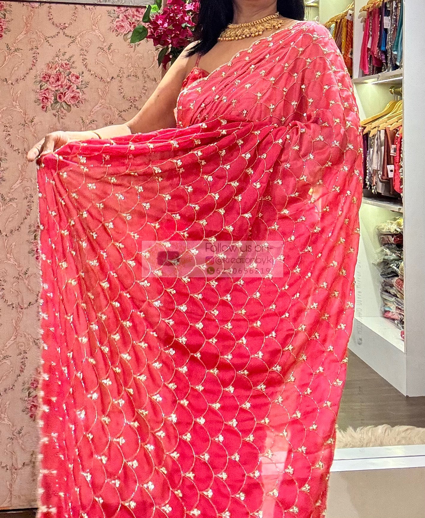 Barbie Pink Ombré Mehraab Jaal Saree kreationbykj