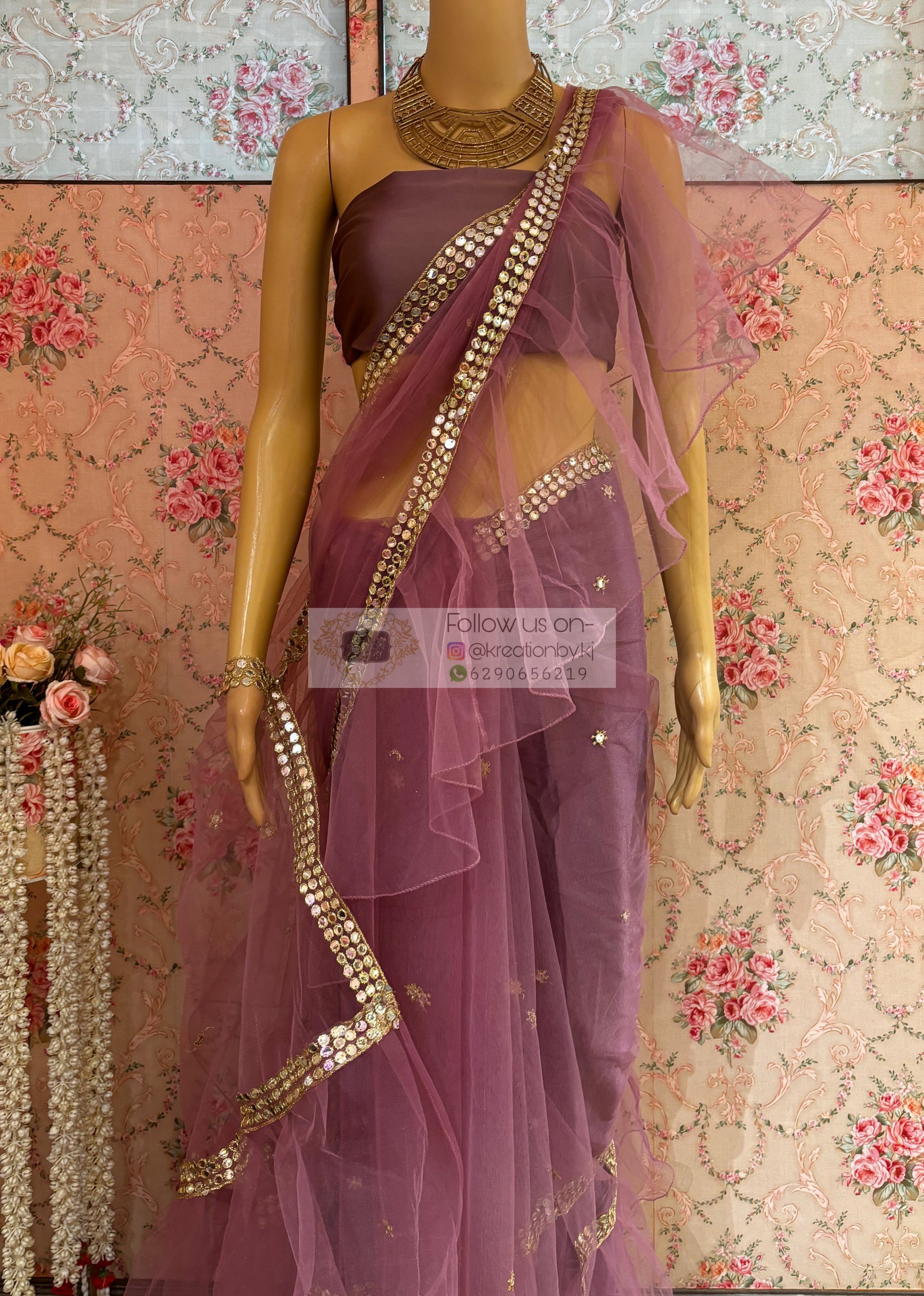 Heather Net Ruffles Saree kreationbykj
