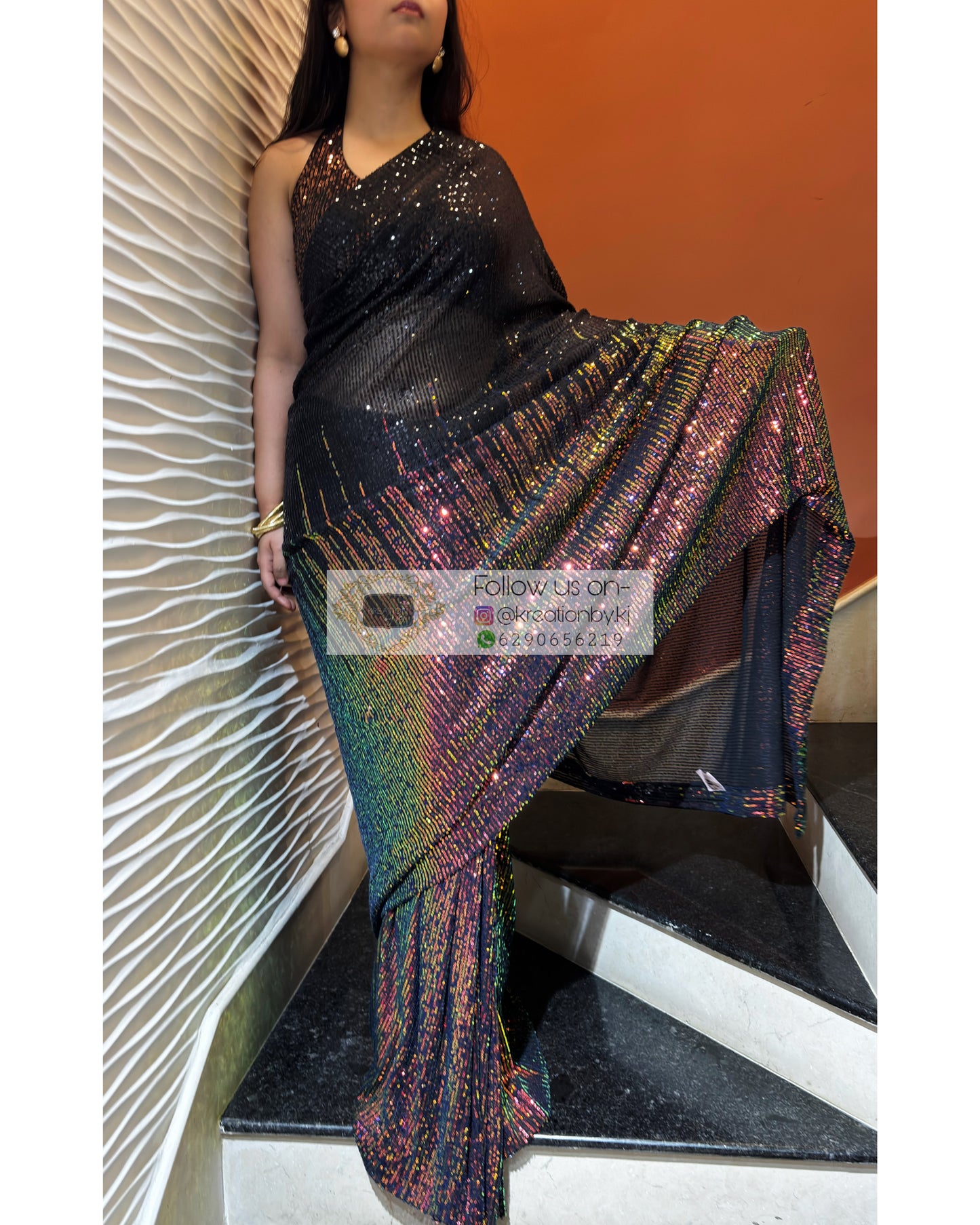 Rainbow sequins saree