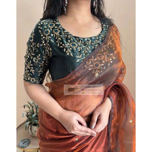 Copper Brown Glass Tissue Cocktail Saree kreationbykj