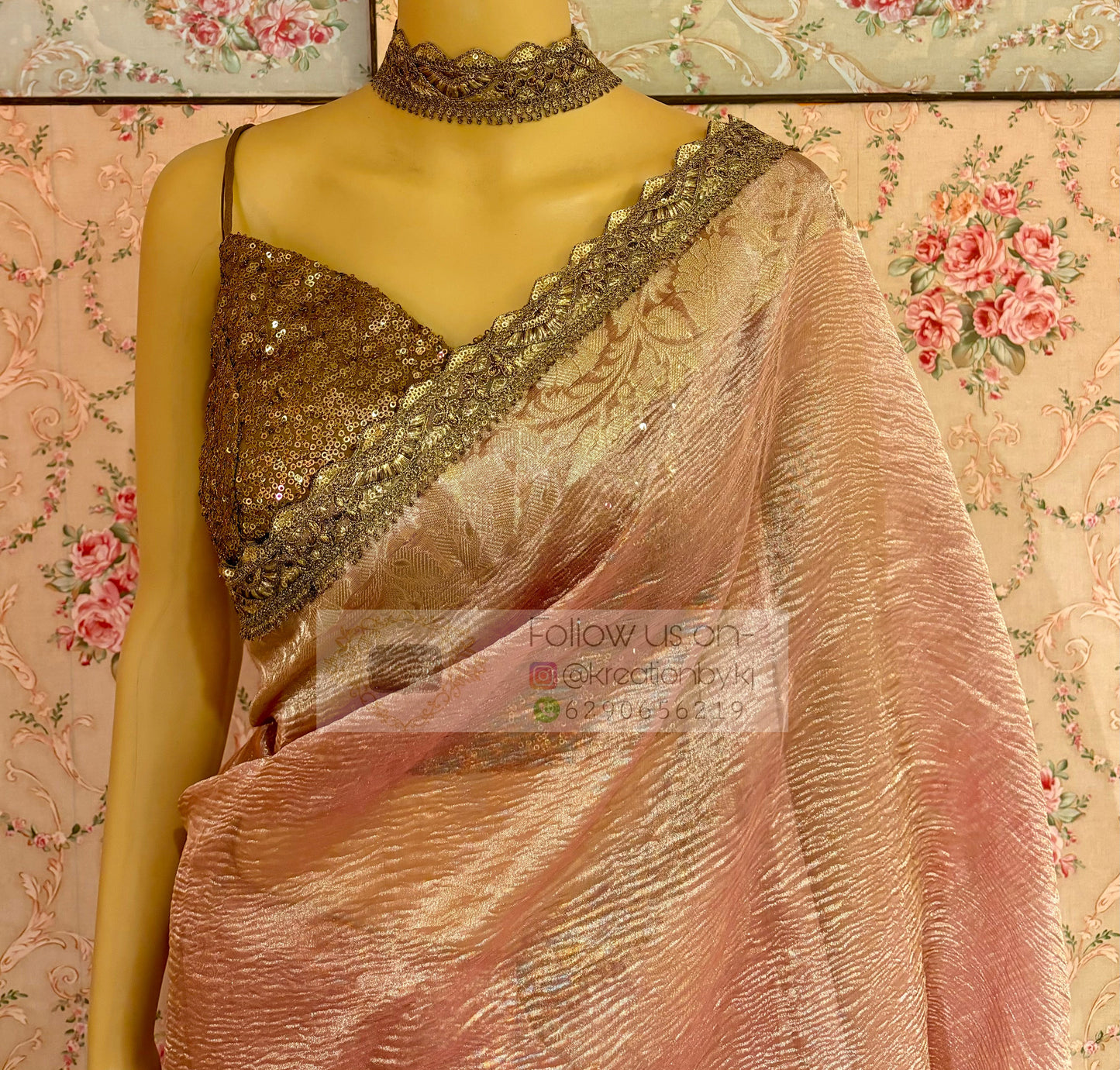 Onion Pink Designer Tissue Banarasi Saree kreationbykj