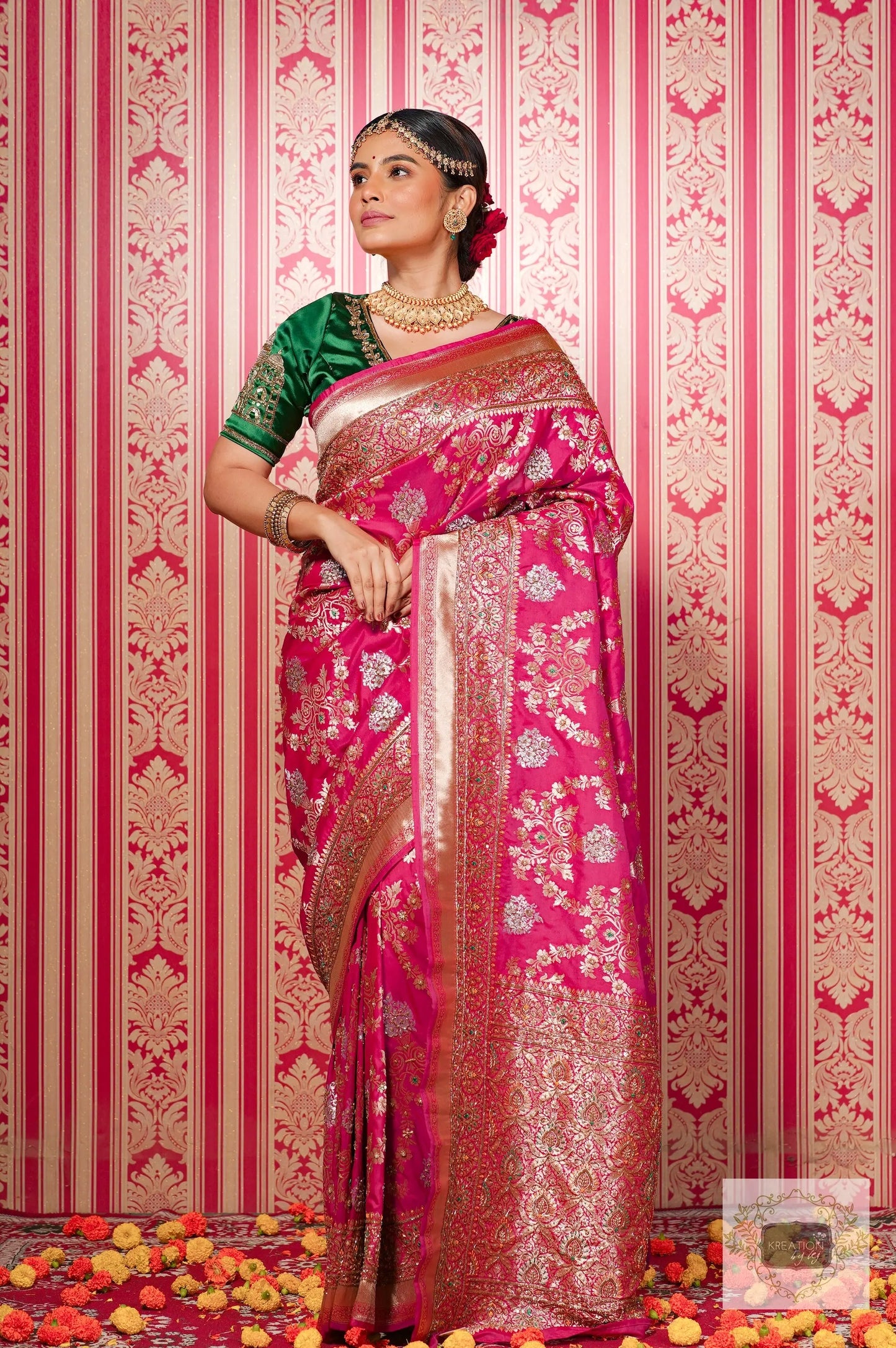 Forest Green Taj Mahal Bridal Blouse Piece kreationbykj