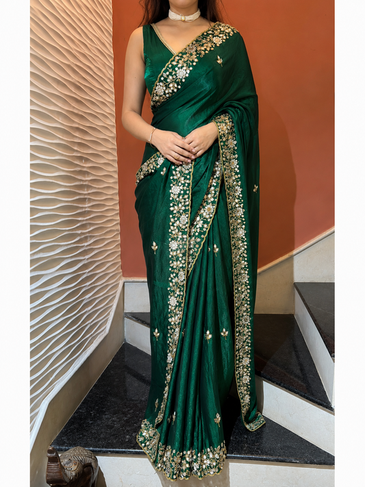 Forest Green Sheesh Mahal Saree