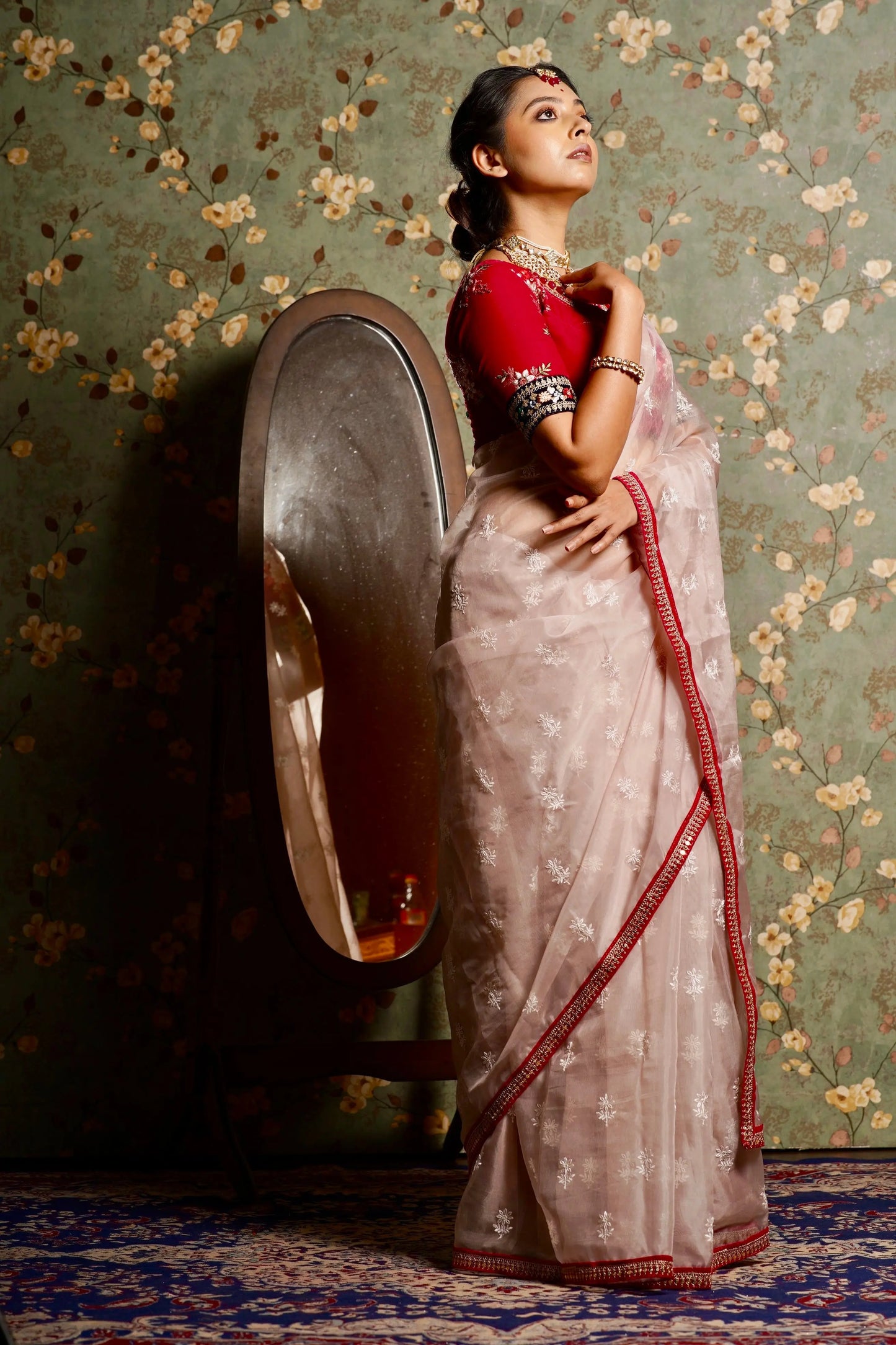 Blush Pink Organza Saree with Rani Pink Border kreationbykj