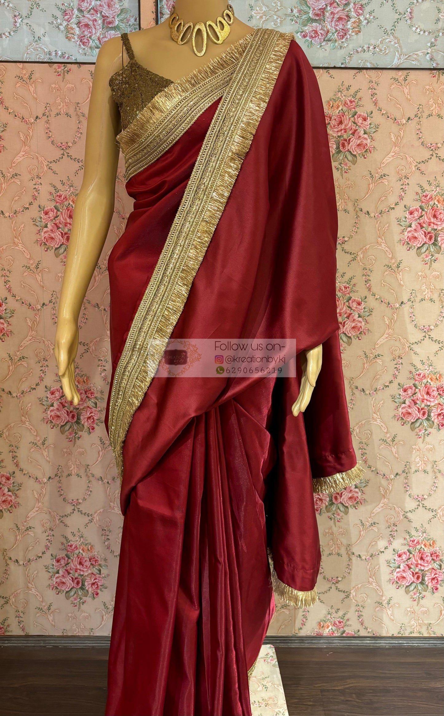 Maroon Silk Banno Saree kreationbykj