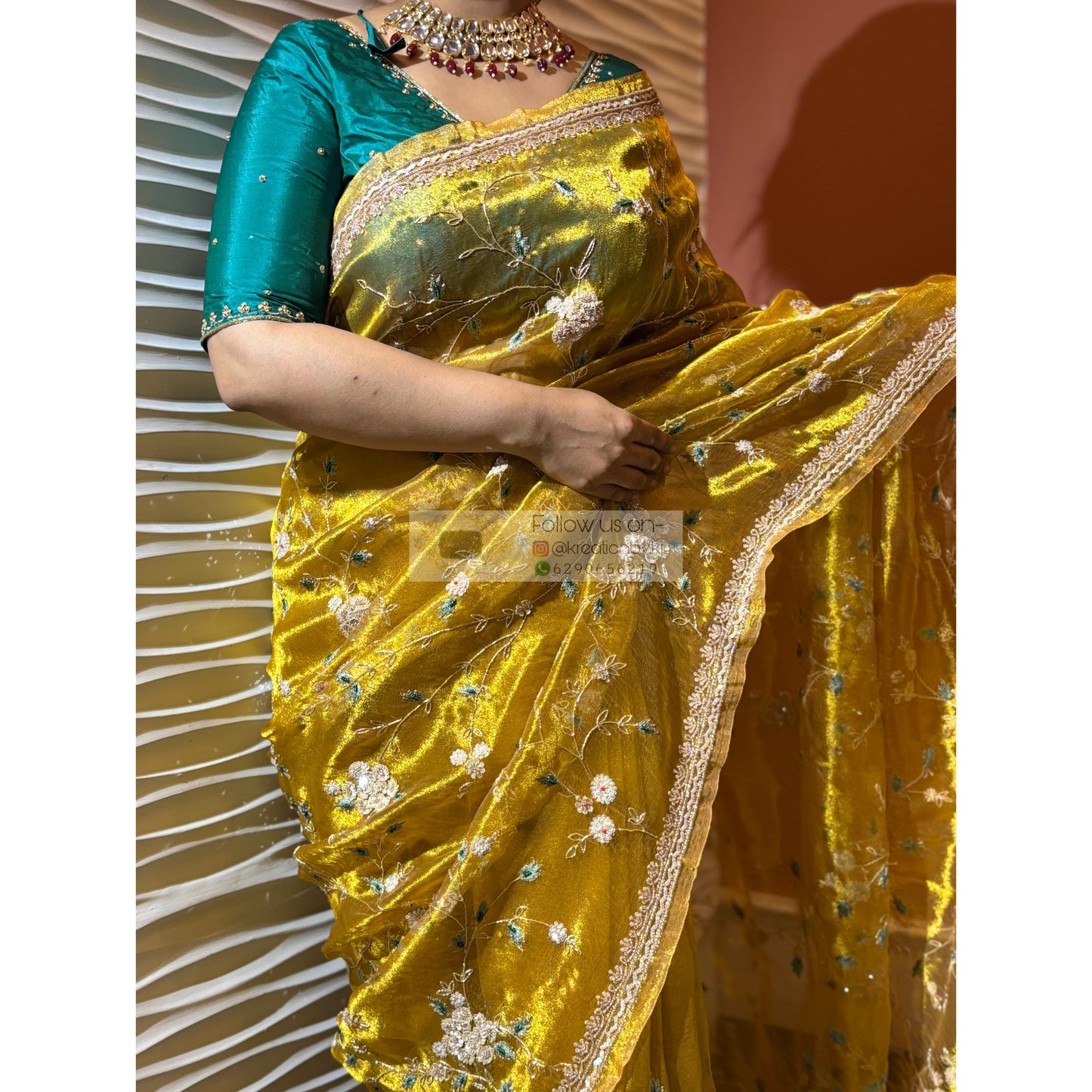 Luxe Golden Tissue Jaal Saree kreationbykj