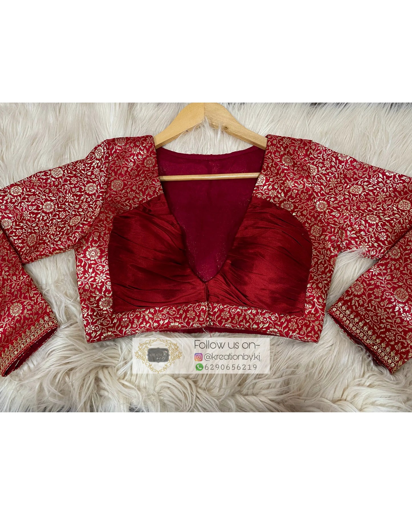 Maroon Brocade Full Sleeve Blouse kreationbykj