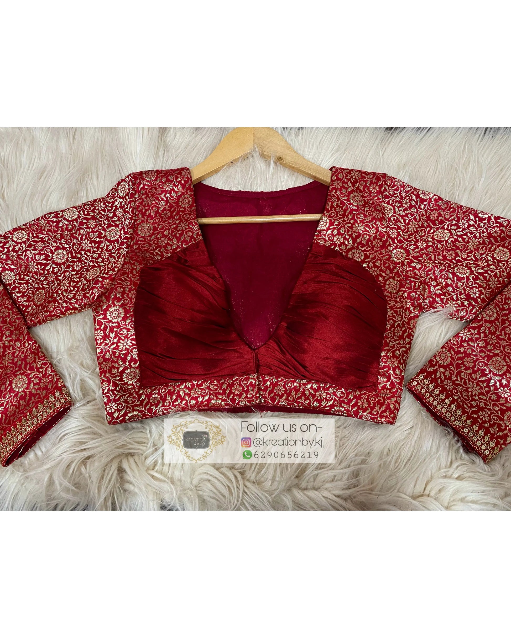 Maroon Brocade Full Sleeve Blouse kreationbykj