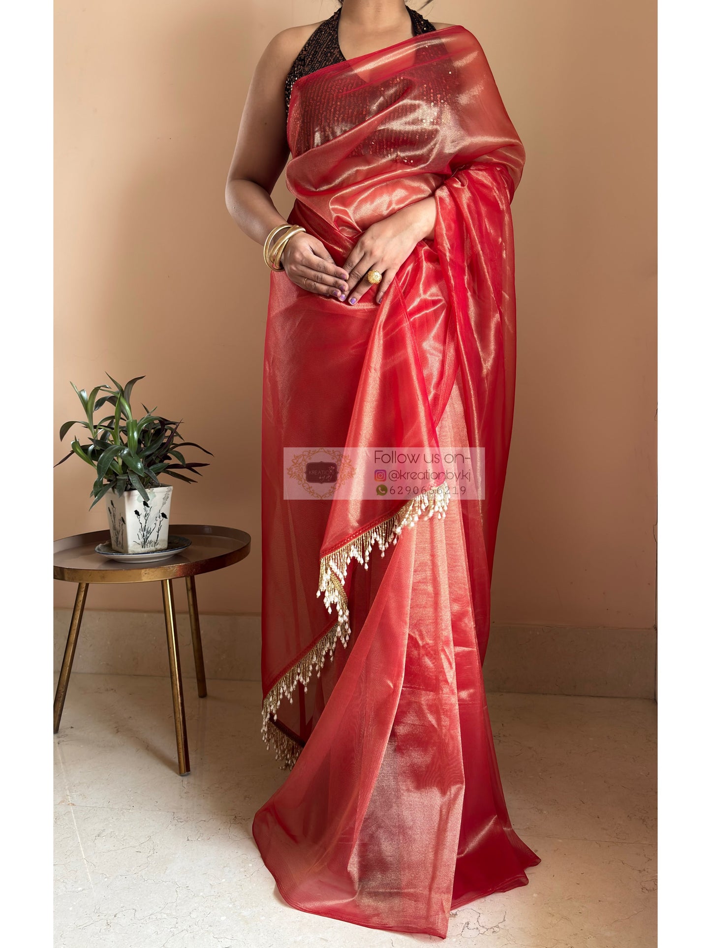 Sunset Orange Tissue Net Saree kreationbykj