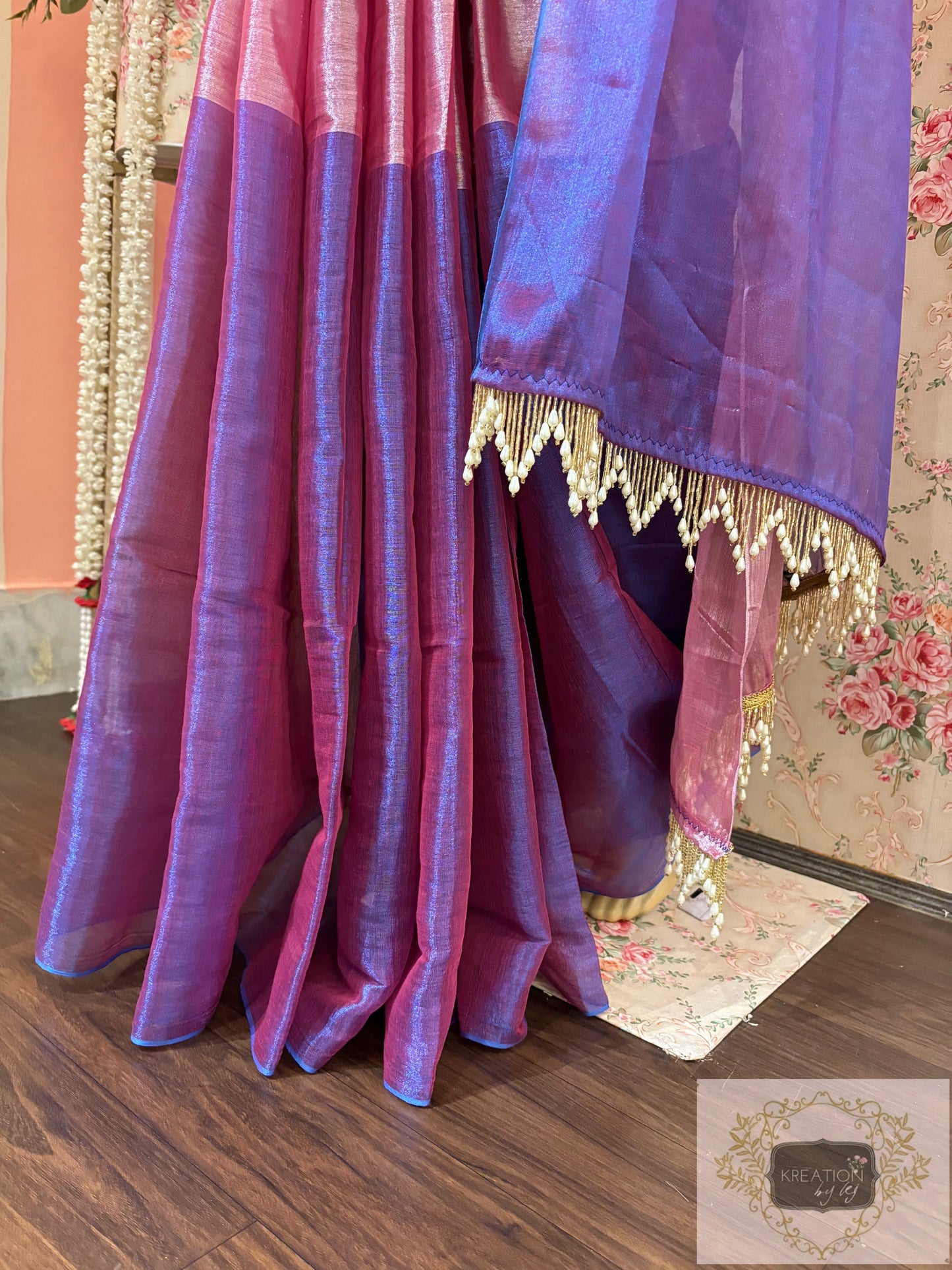 Pink Orchid Two in One Tissue Saree kreationbykj