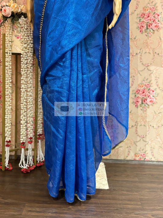 Blue Crushed Tissue Saree kreationbykj