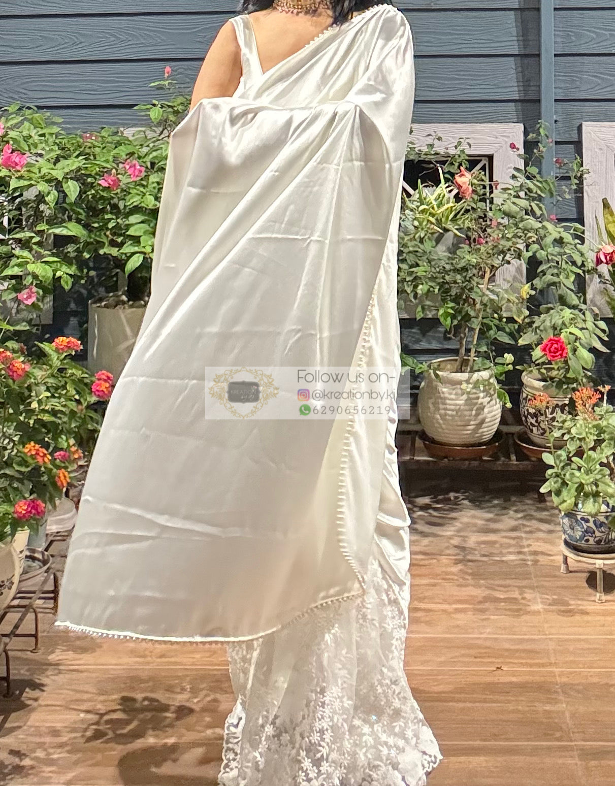 Cream Cheery Blossom Saree kreationbykj