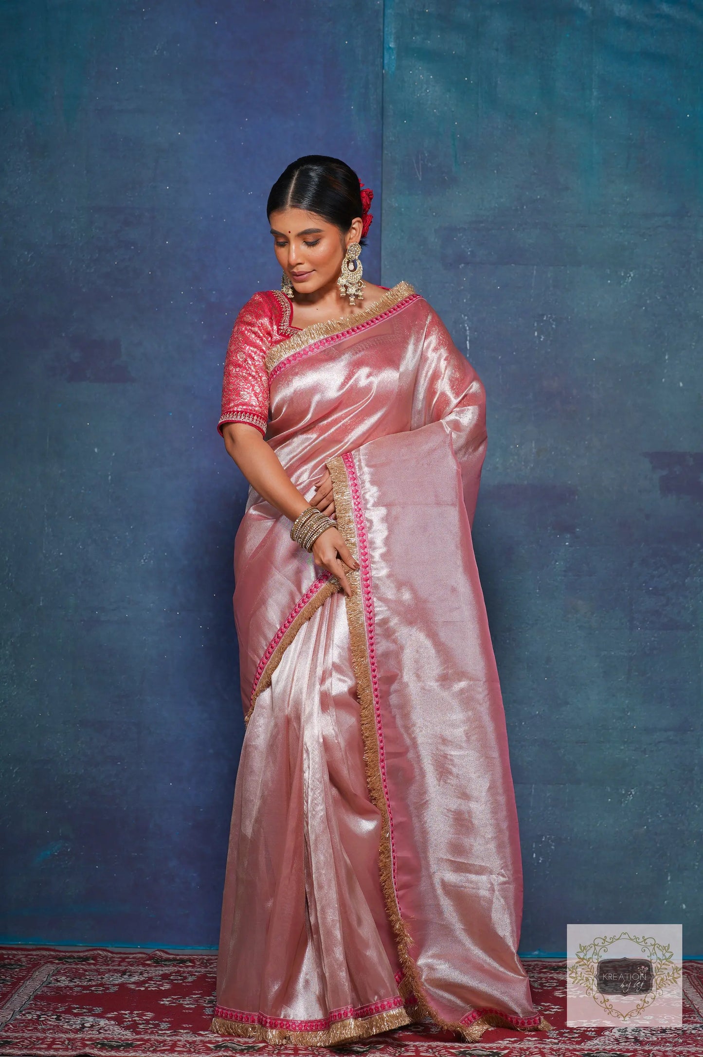 Pink Tissue Banno Saree for Festive Look kreationbykj