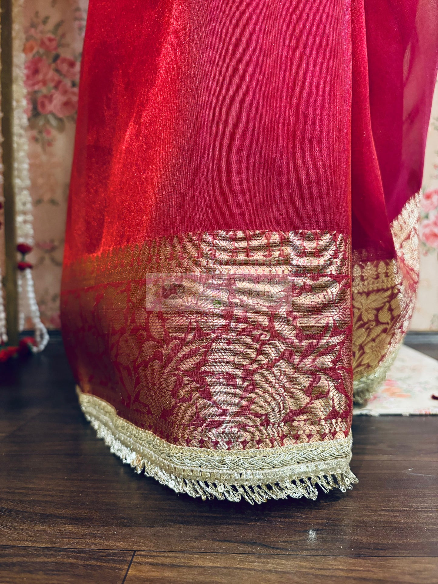 Cherry Red Designer Tissue Silk Banarasi Saree kreationbykj