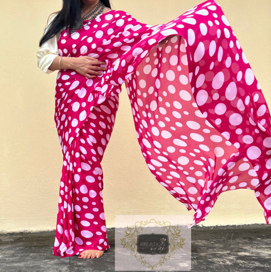 Magenta Pink Polka Dot Saree kreationbykj