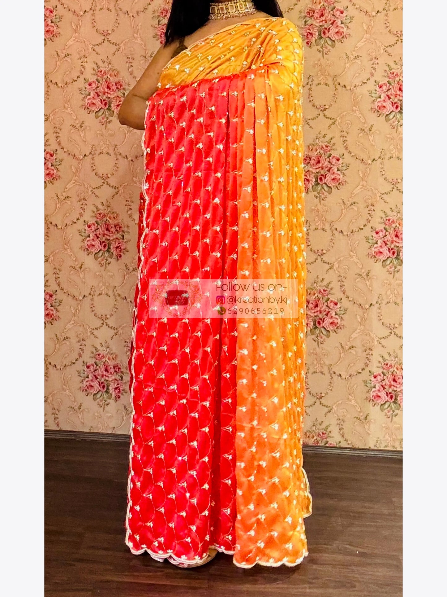 Gulab Khas Ombre Mehraab Jaal Cutdana Saree kreationbykj