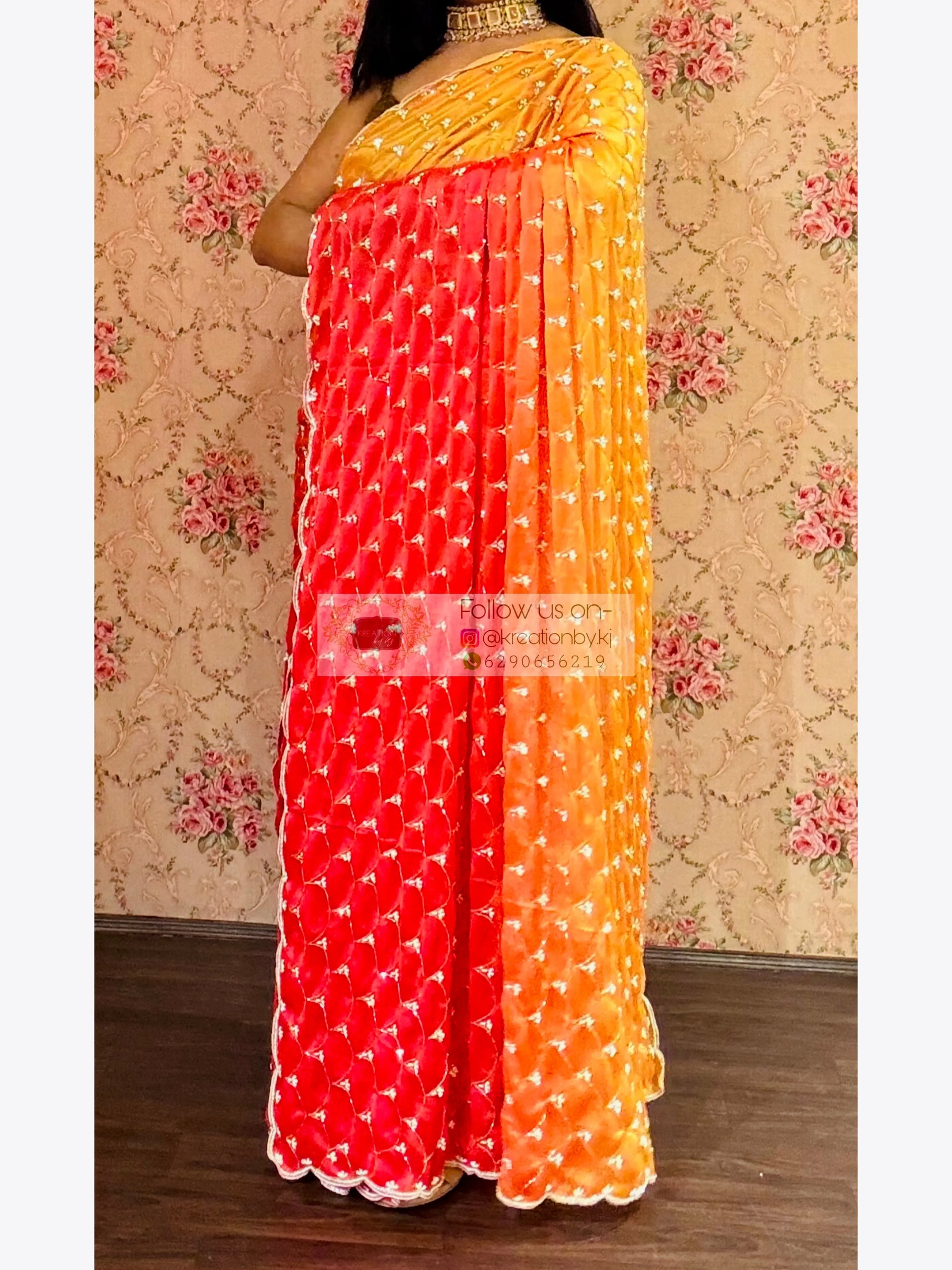 Gulab Khas Ombre Mehraab Jaal Cutdana Saree kreationbykj