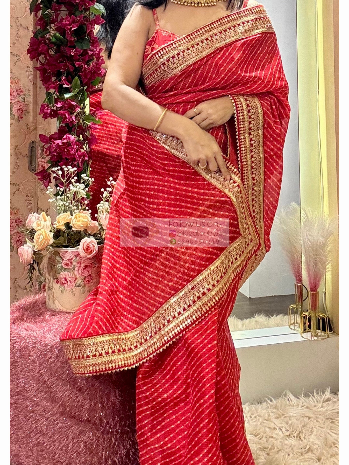 Red Kota Saree with Red Border for Wedding kreationbykj