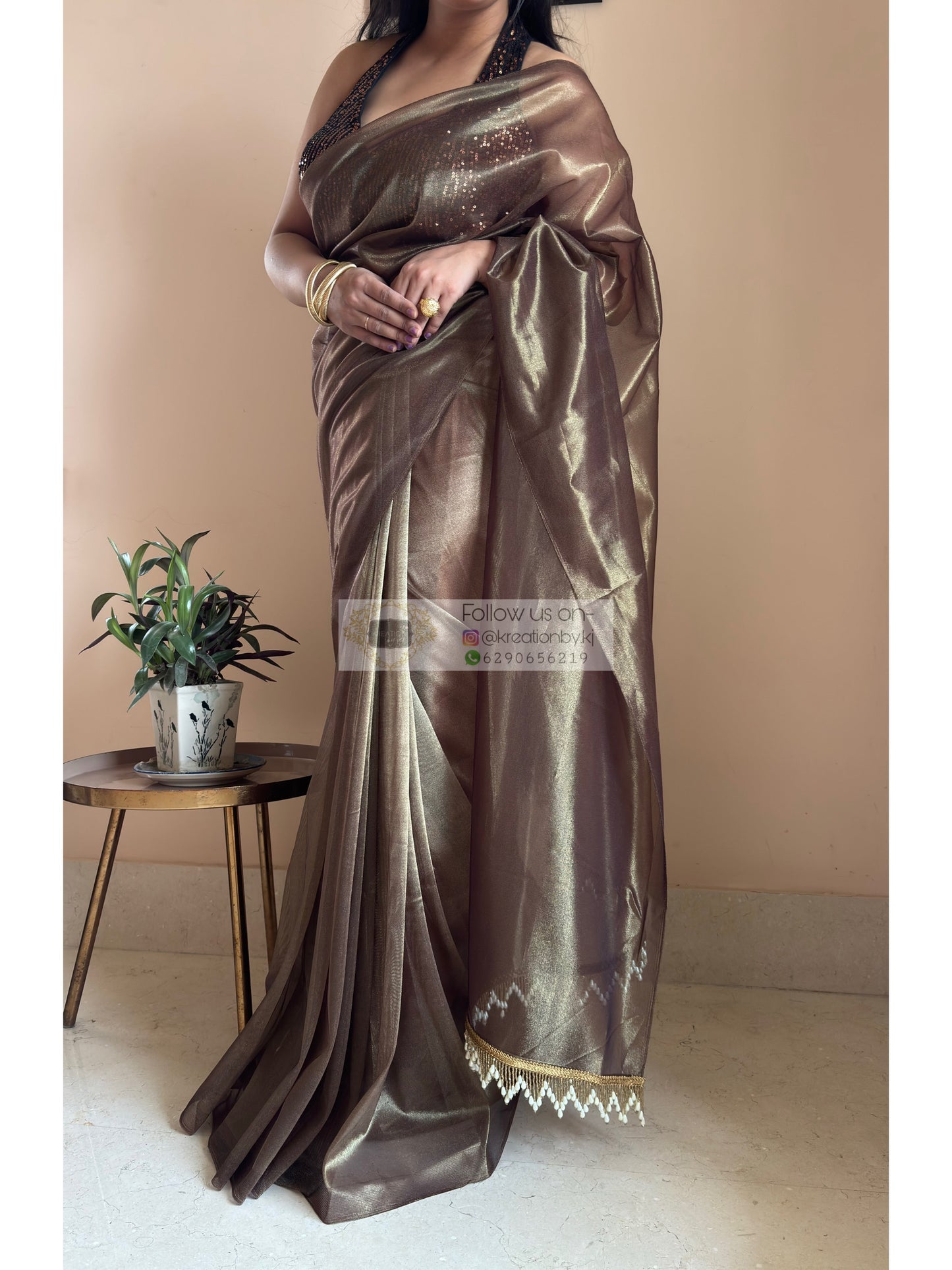 Gunmetal Tissue Net Saree kreationbykj