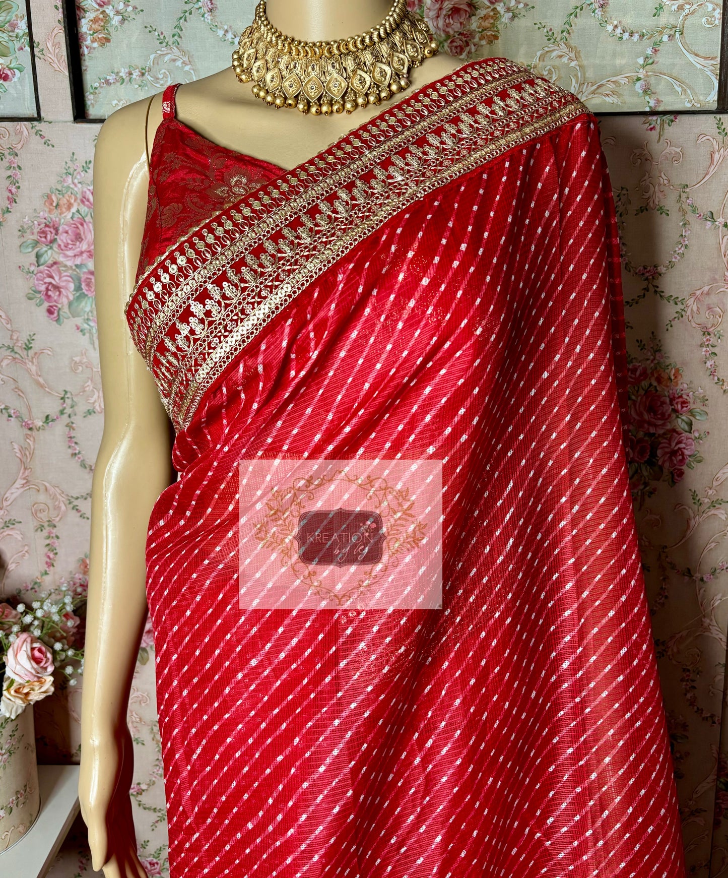 Red Kota Saree with Red Border for Wedding kreationbykj