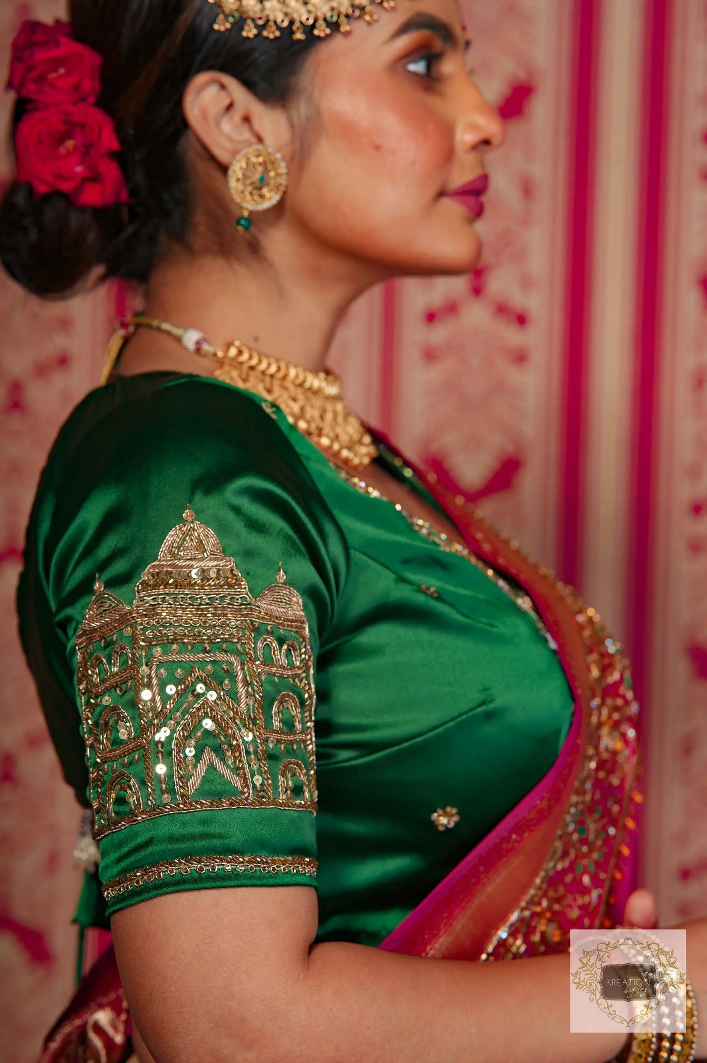 Forest Green Taj Mahal Bridal Blouse Piece kreationbykj