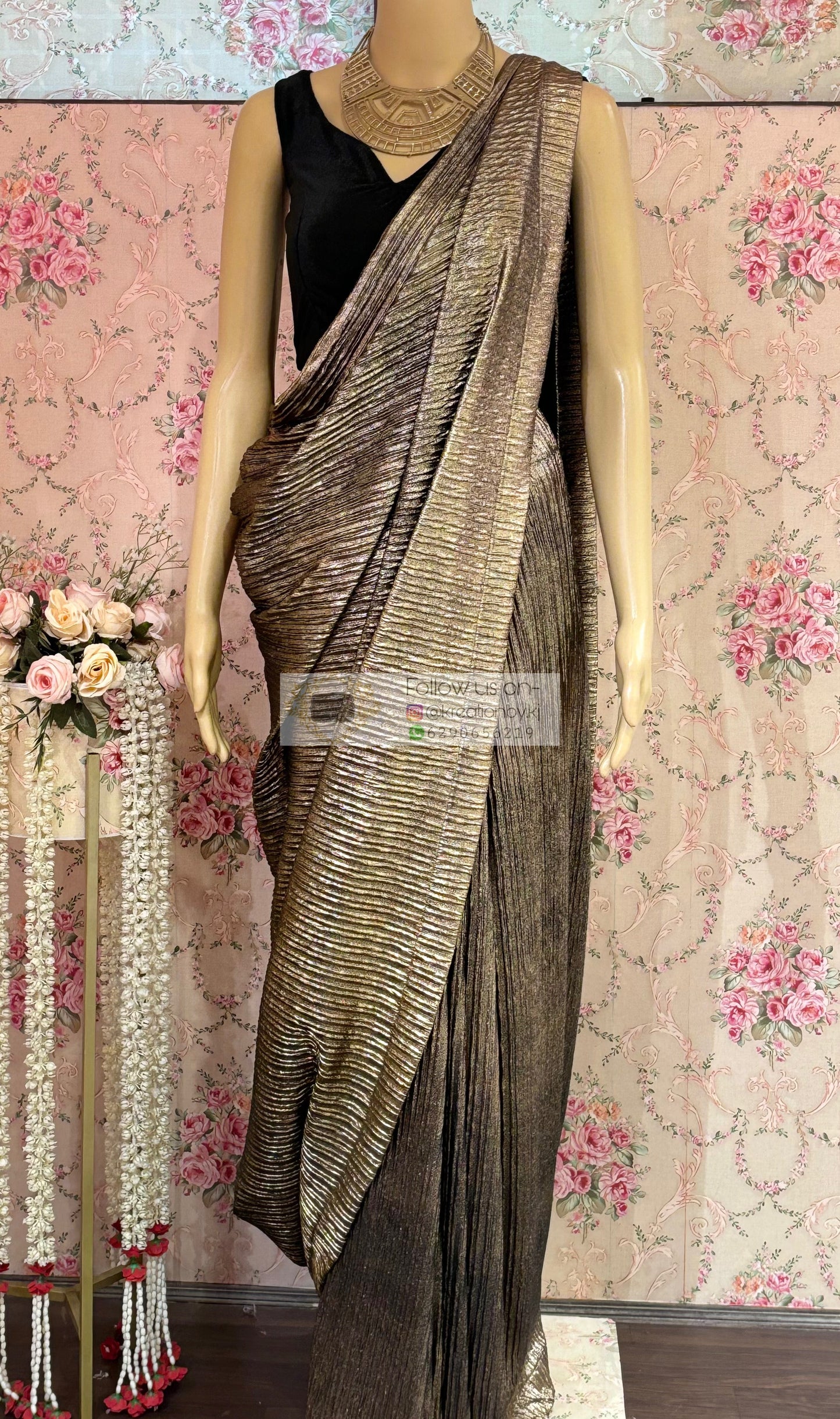Black and Gold Cocktail Saree kreationbykj