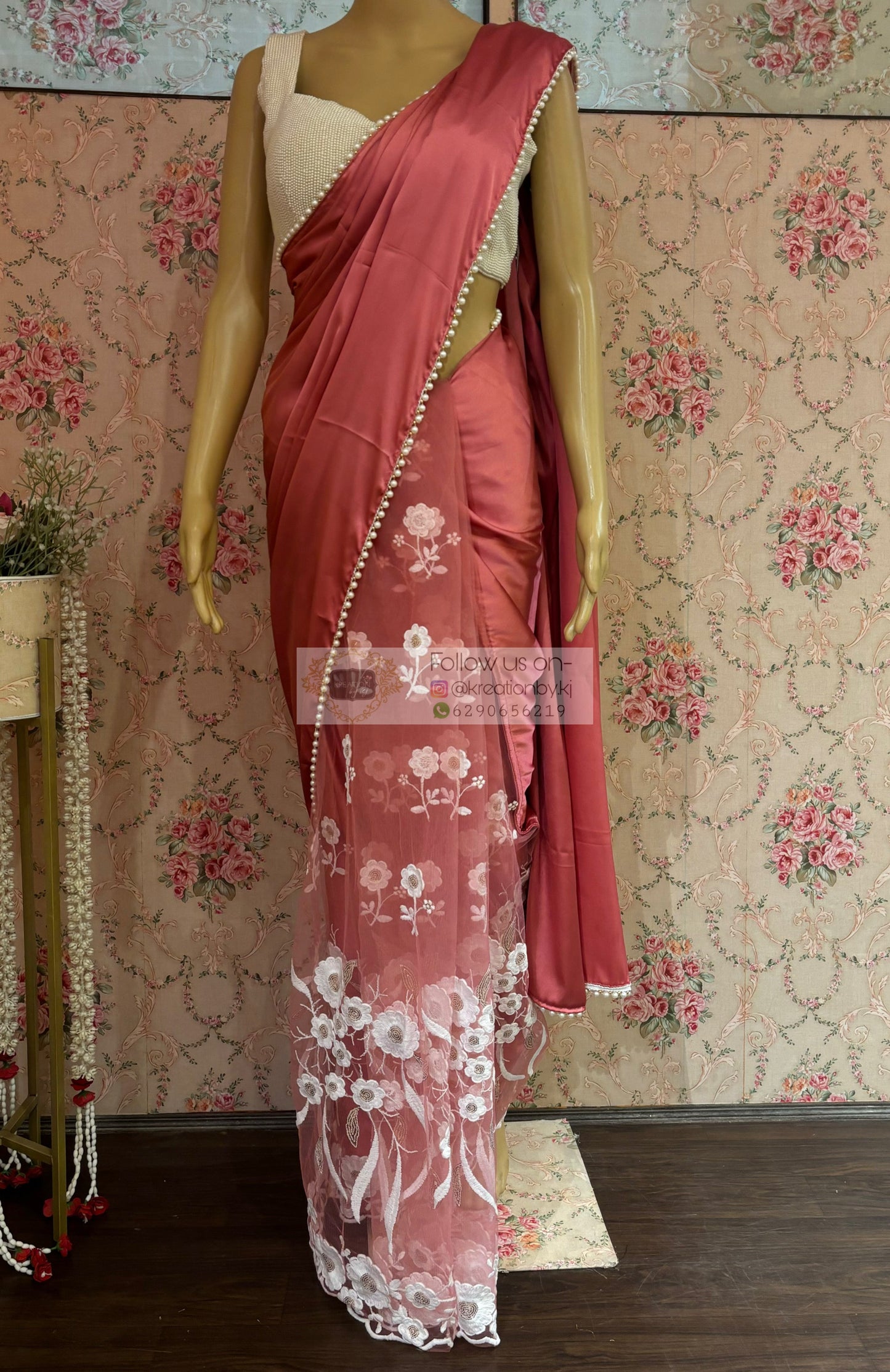 Pink Cherry Blossom Half Saree kreationbykj