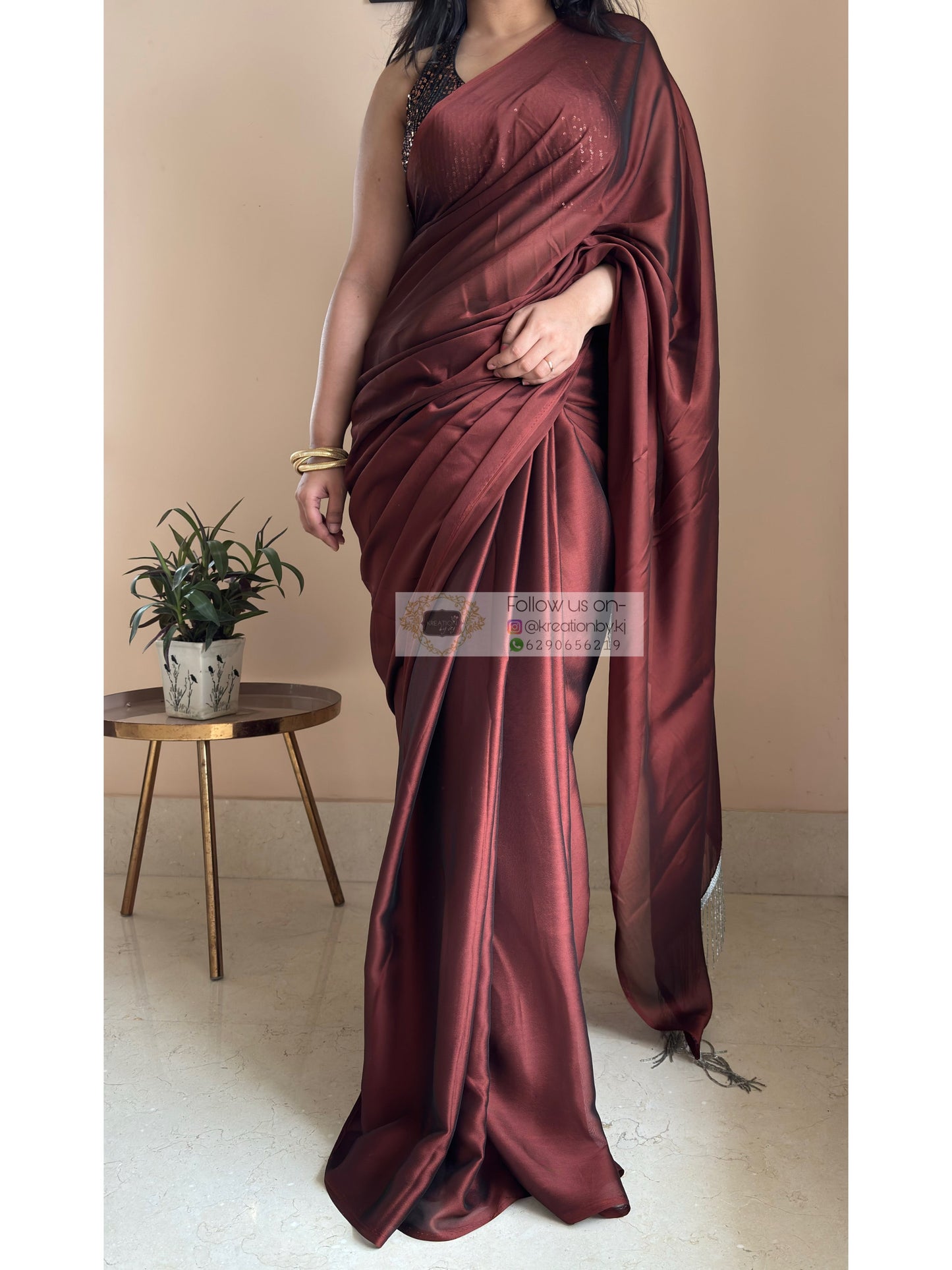 Coffee Brown Georgette Cocktail Saree kreationbykj