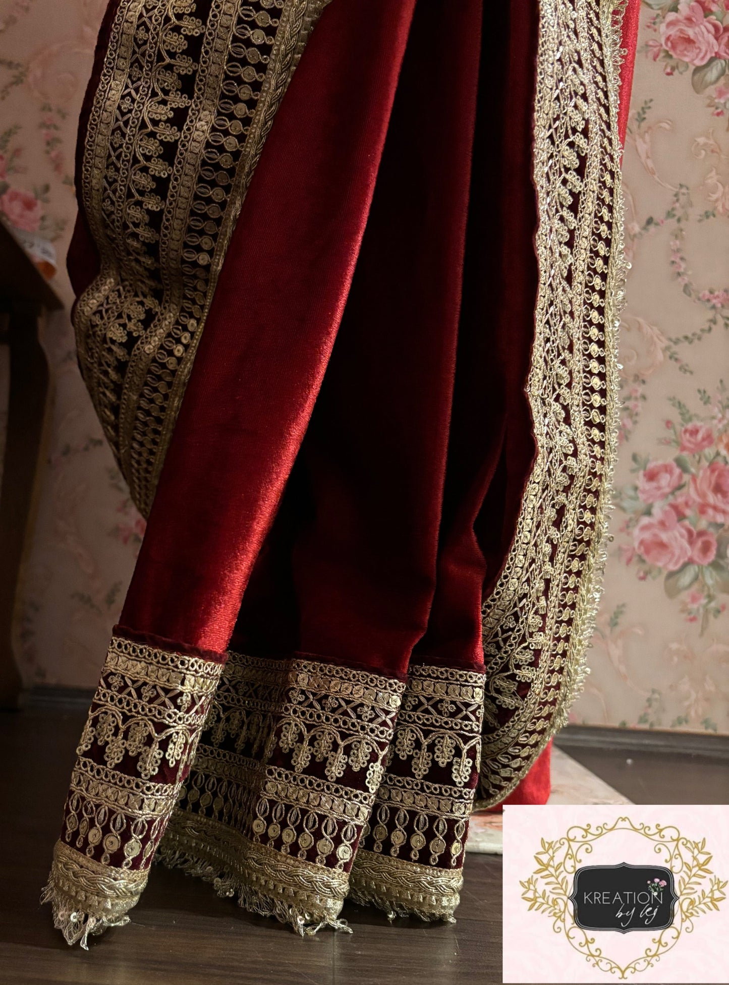 Maroon Velvet Banno Saree kreationbykj