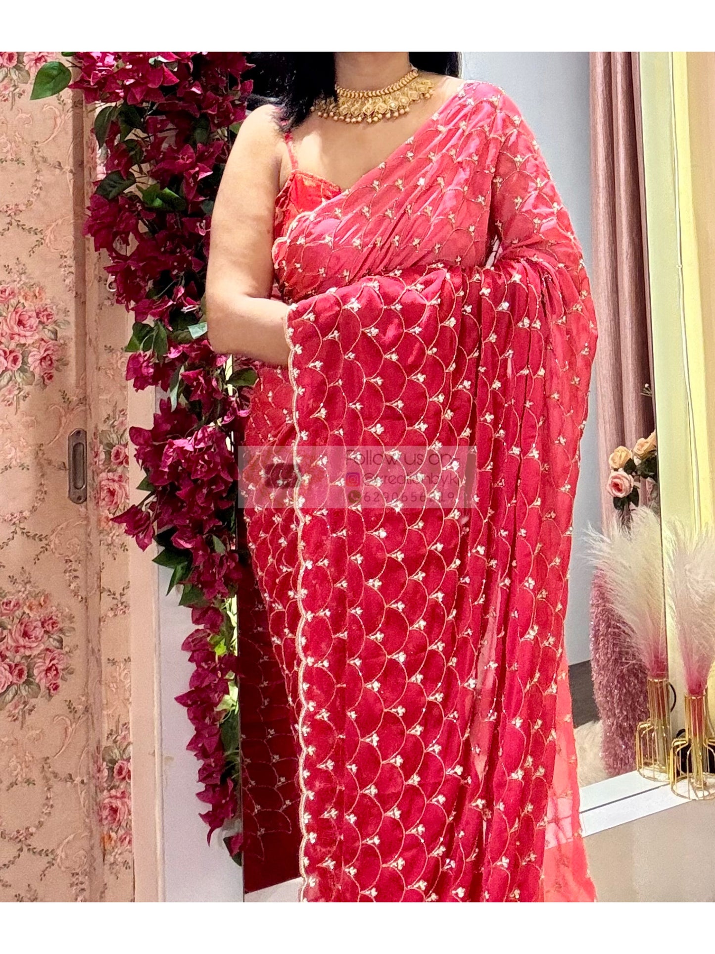 Barbie Pink Ombré Mehraab Jaal Saree kreationbykj