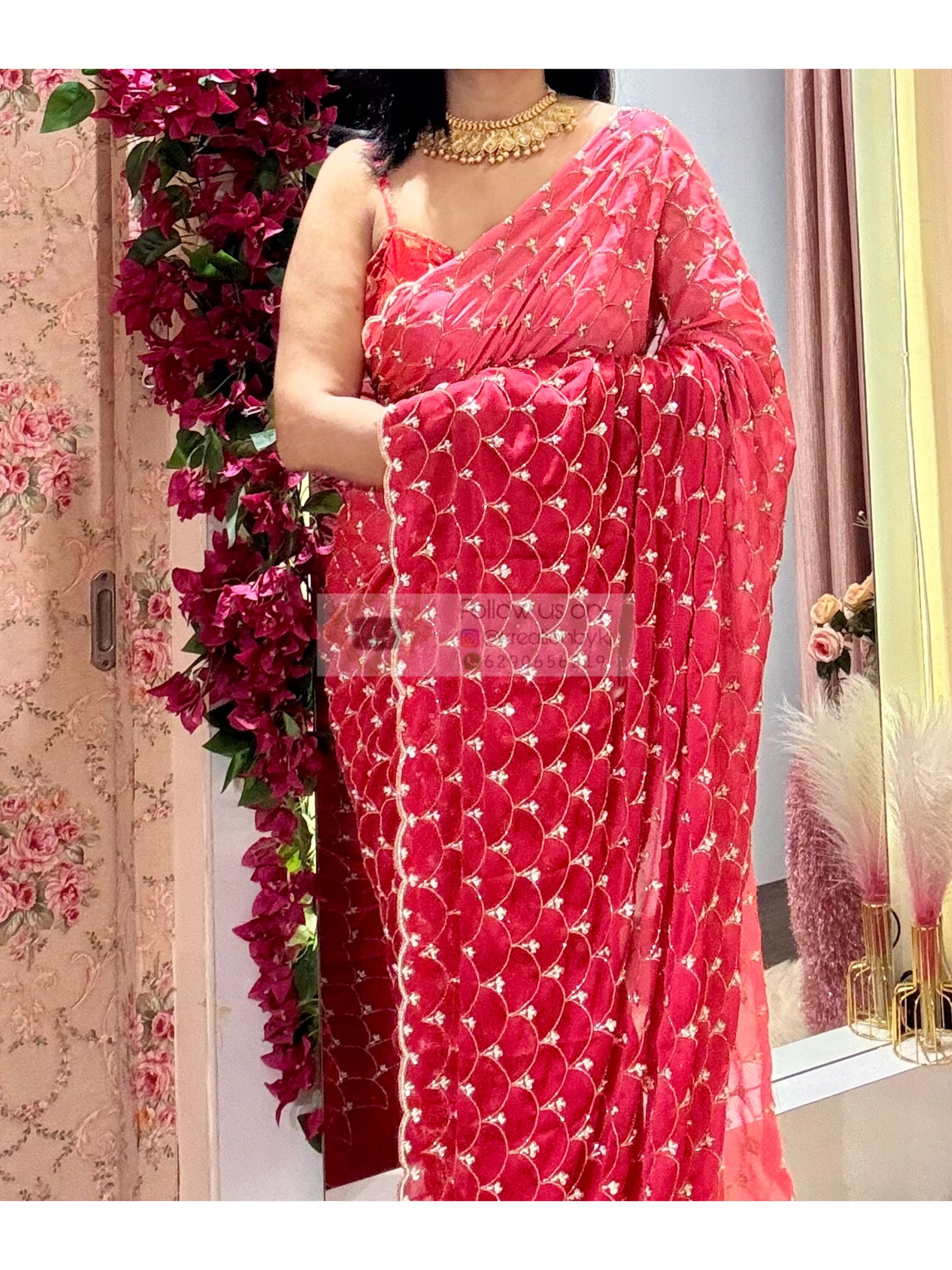 Barbie Pink Ombré Mehraab Jaal Saree kreationbykj