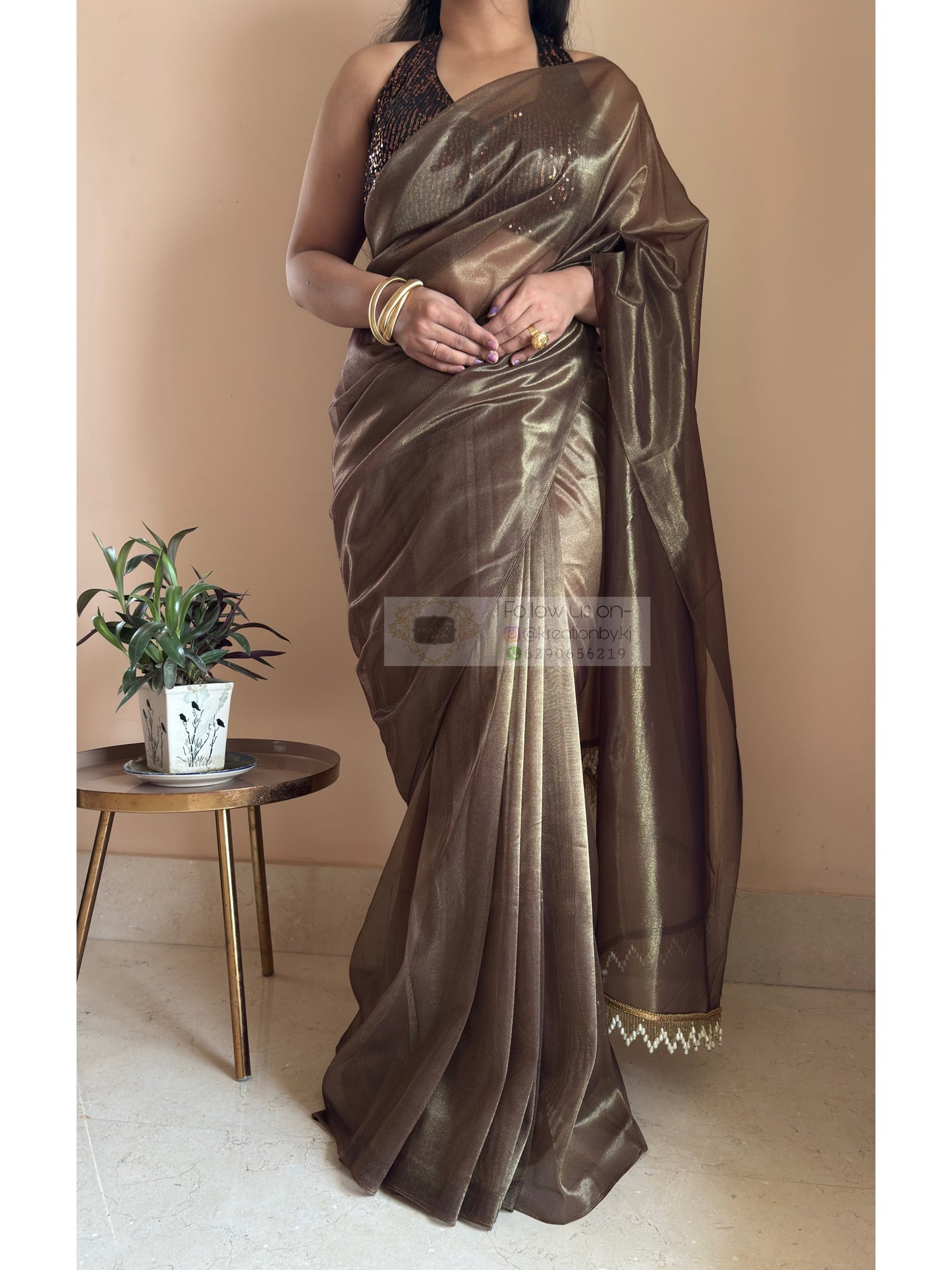 Gunmetal Tissue Net Saree kreationbykj