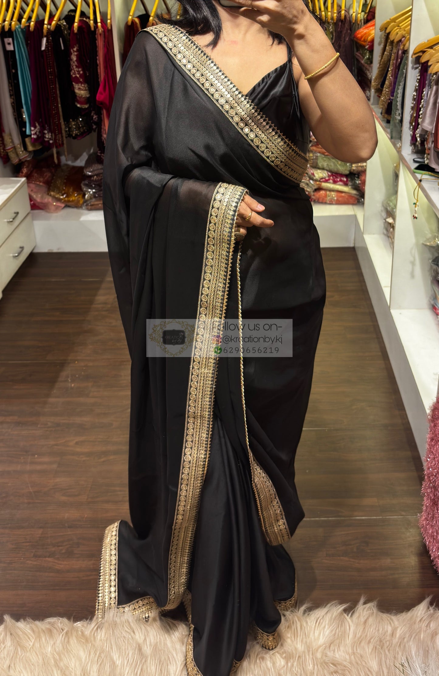 Black Georgette Cocktail Saree kreationbykj