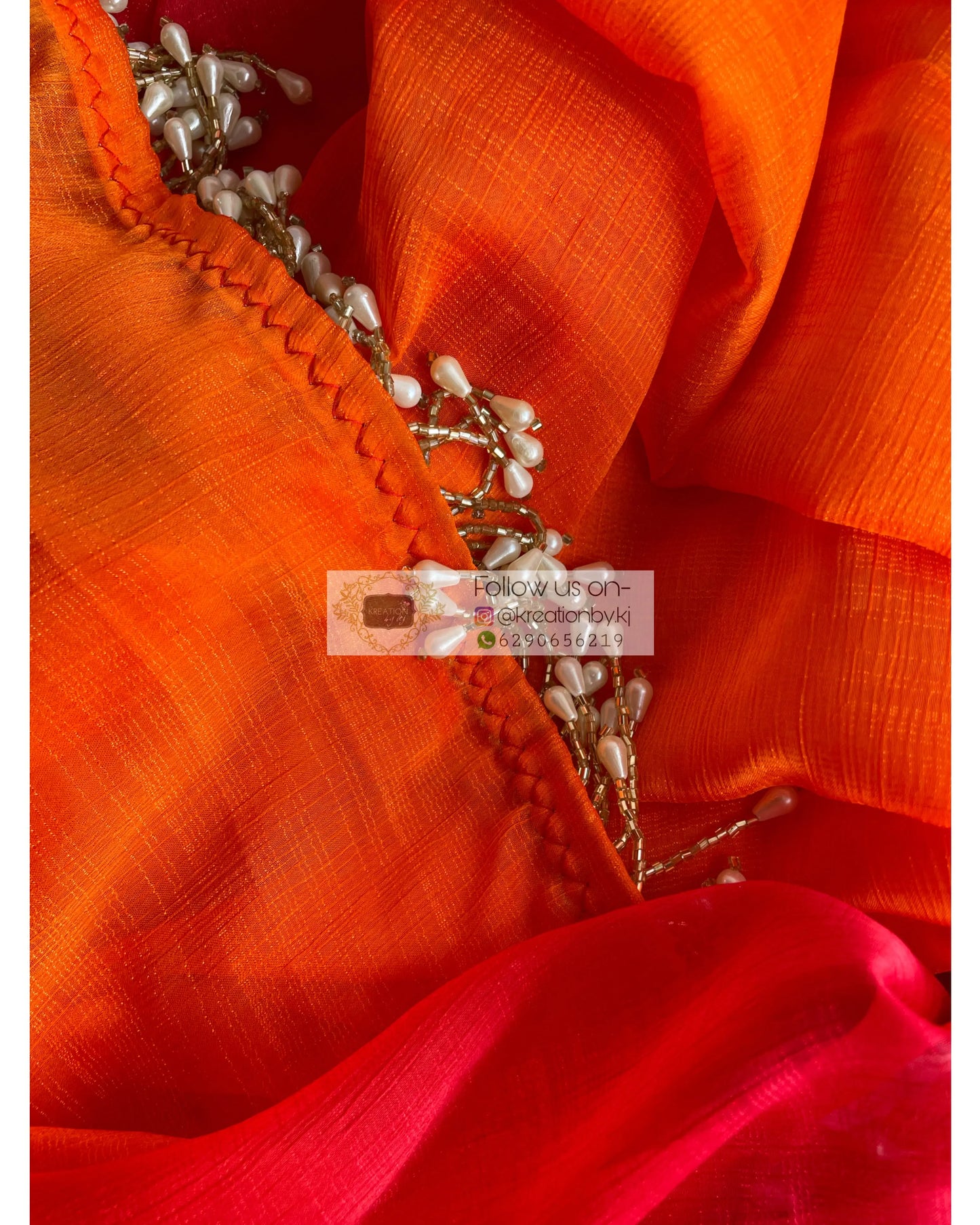 Sunset Ombré Chiffon Saree with Handmade Tassels on Pallu kreationbykj