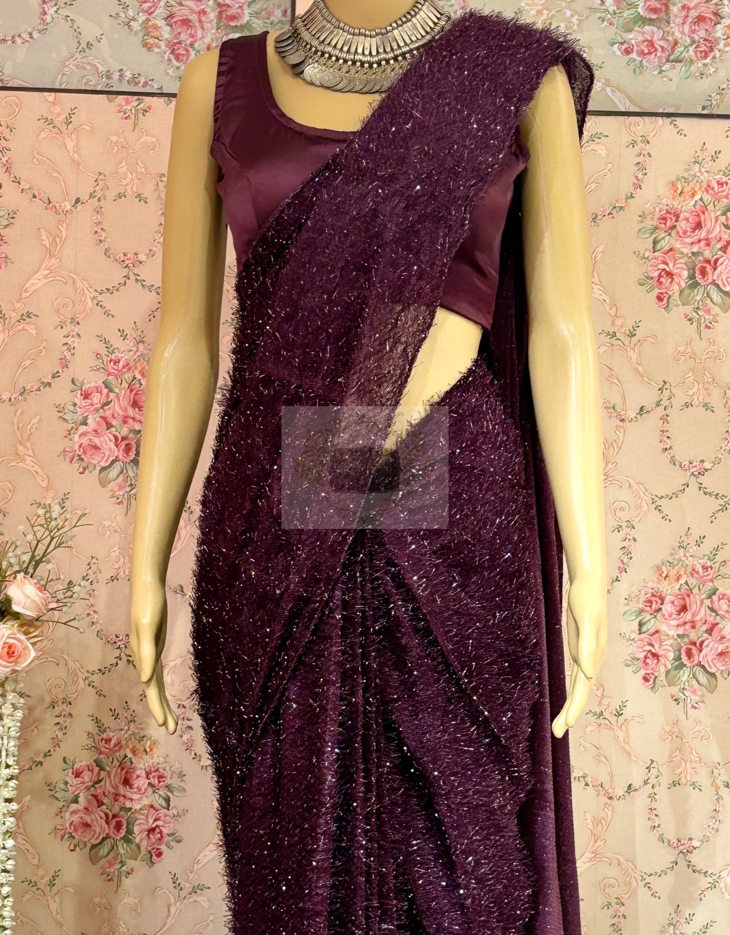 Mariana Wine Fur Saree kreationbykj
