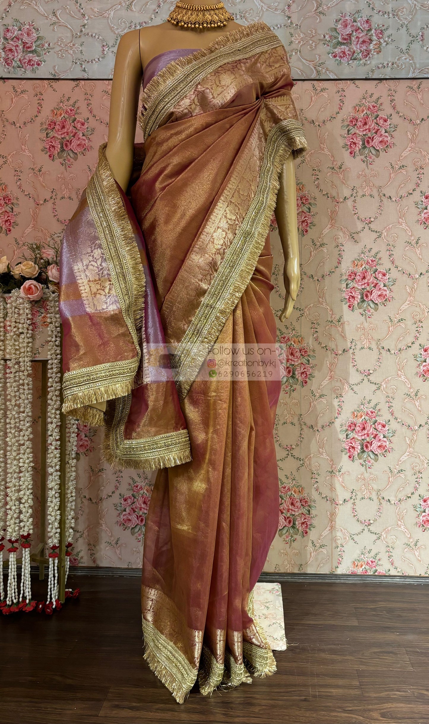Rose Gold Tissue Banarasi Banno Saree kreationbykj