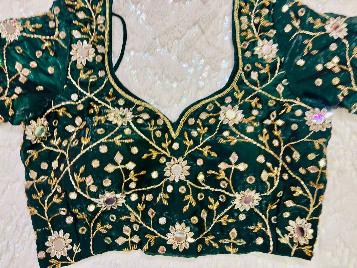 Forest Green Sheesh Mahal Saree - kreationbykj