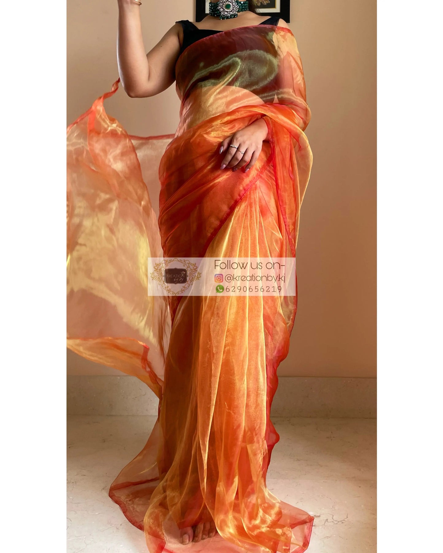 Marigold Glass Tissue Saree kreationbykj