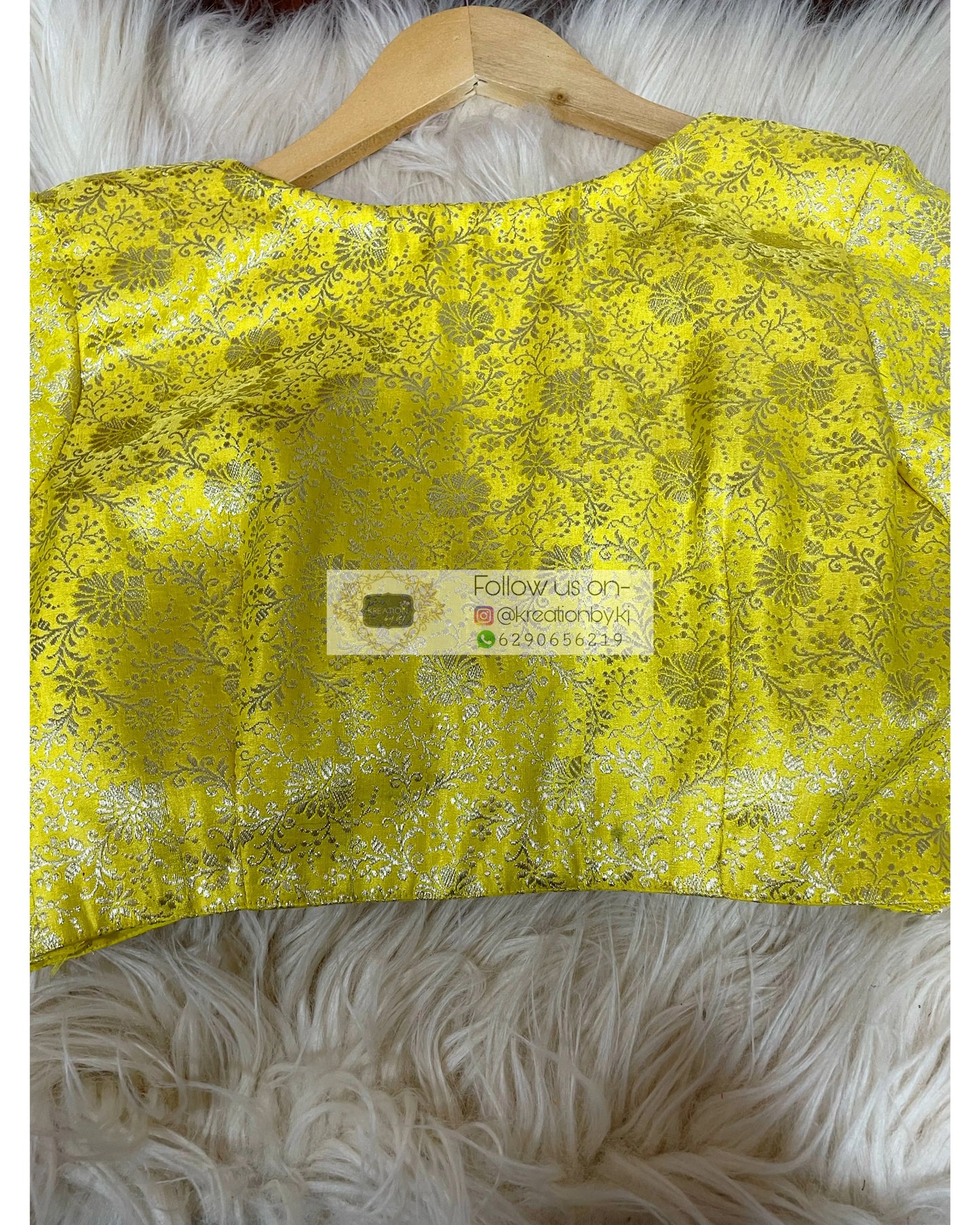 Lemon Brocade Full Sleeve Blouse kreationbykj