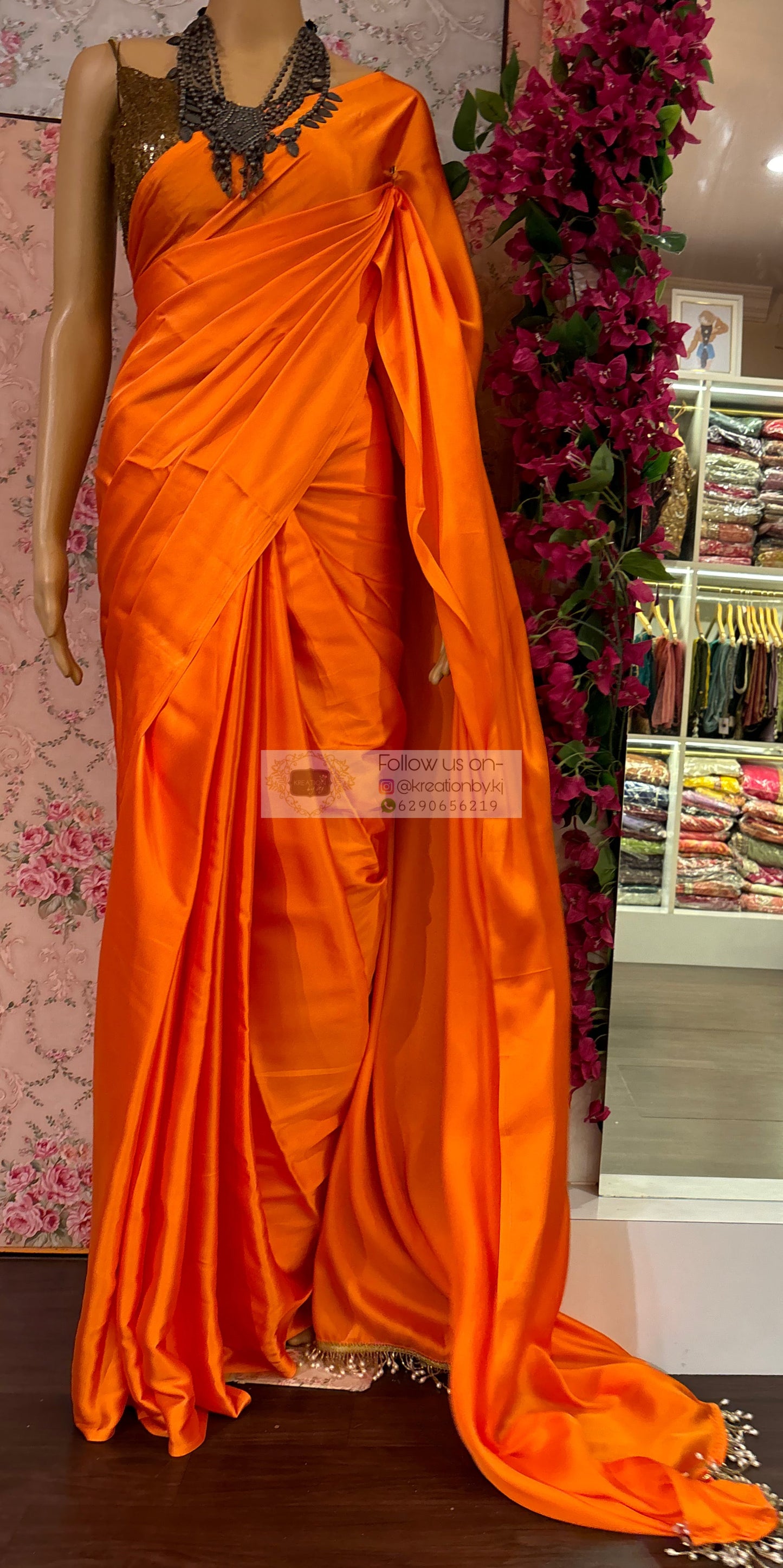 Komola Satin Silk Saree with Handmade Tassels on Pallu kreationbykj