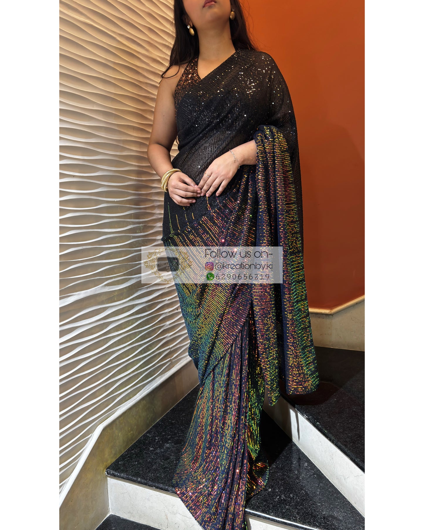 Rainbow sequins saree