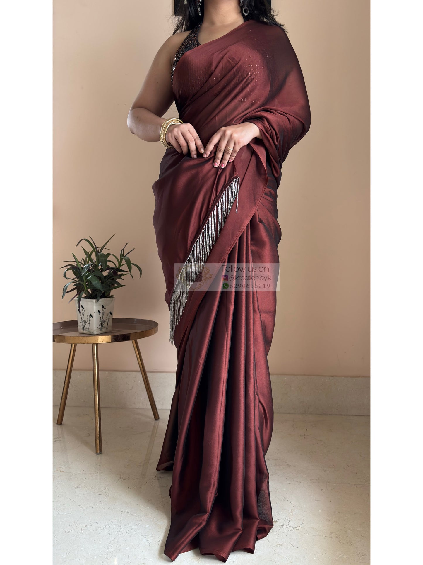 Coffee Brown Georgette Cocktail Saree kreationbykj
