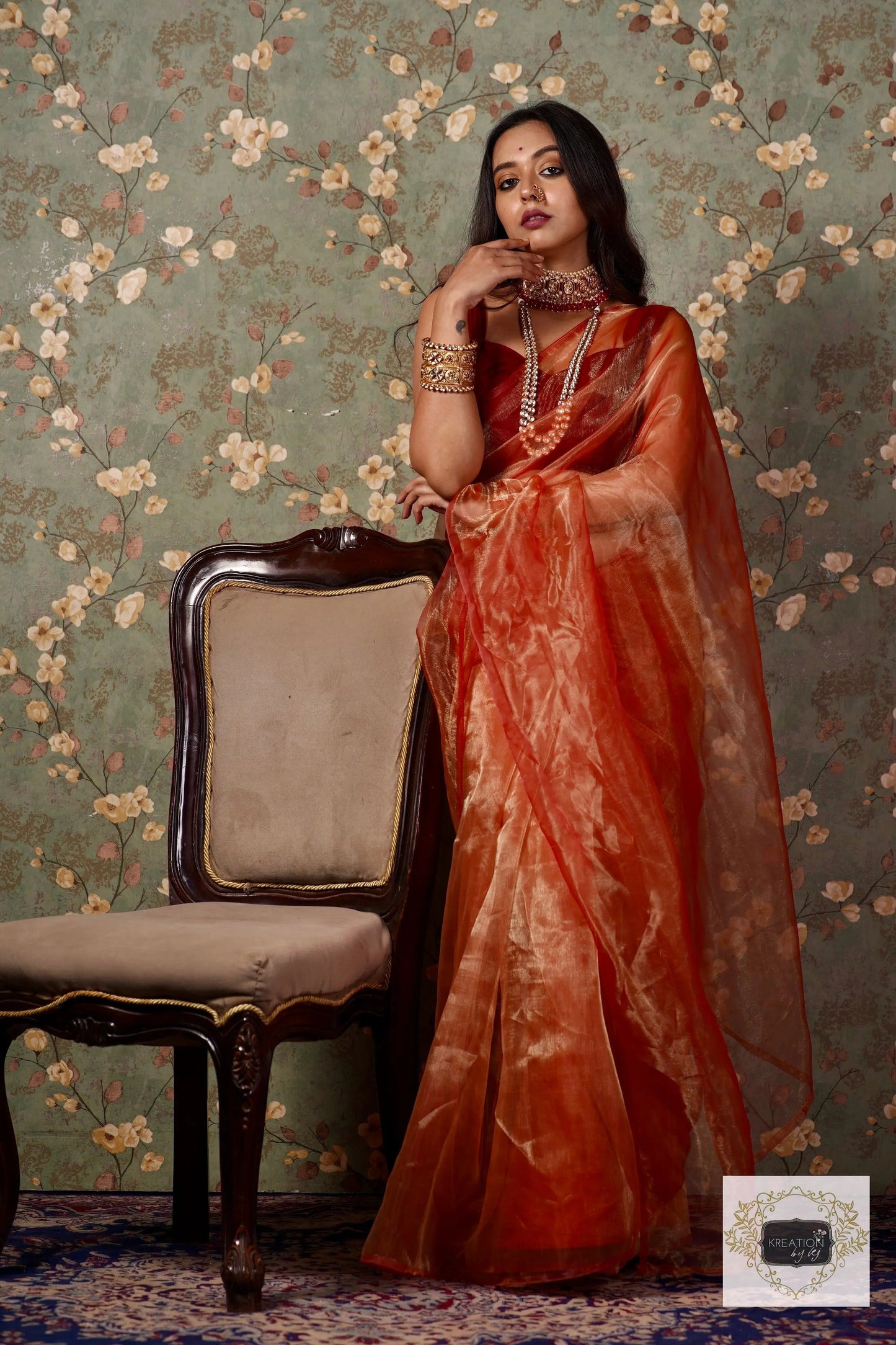 Marigold Glass Tissue Saree kreationbykj