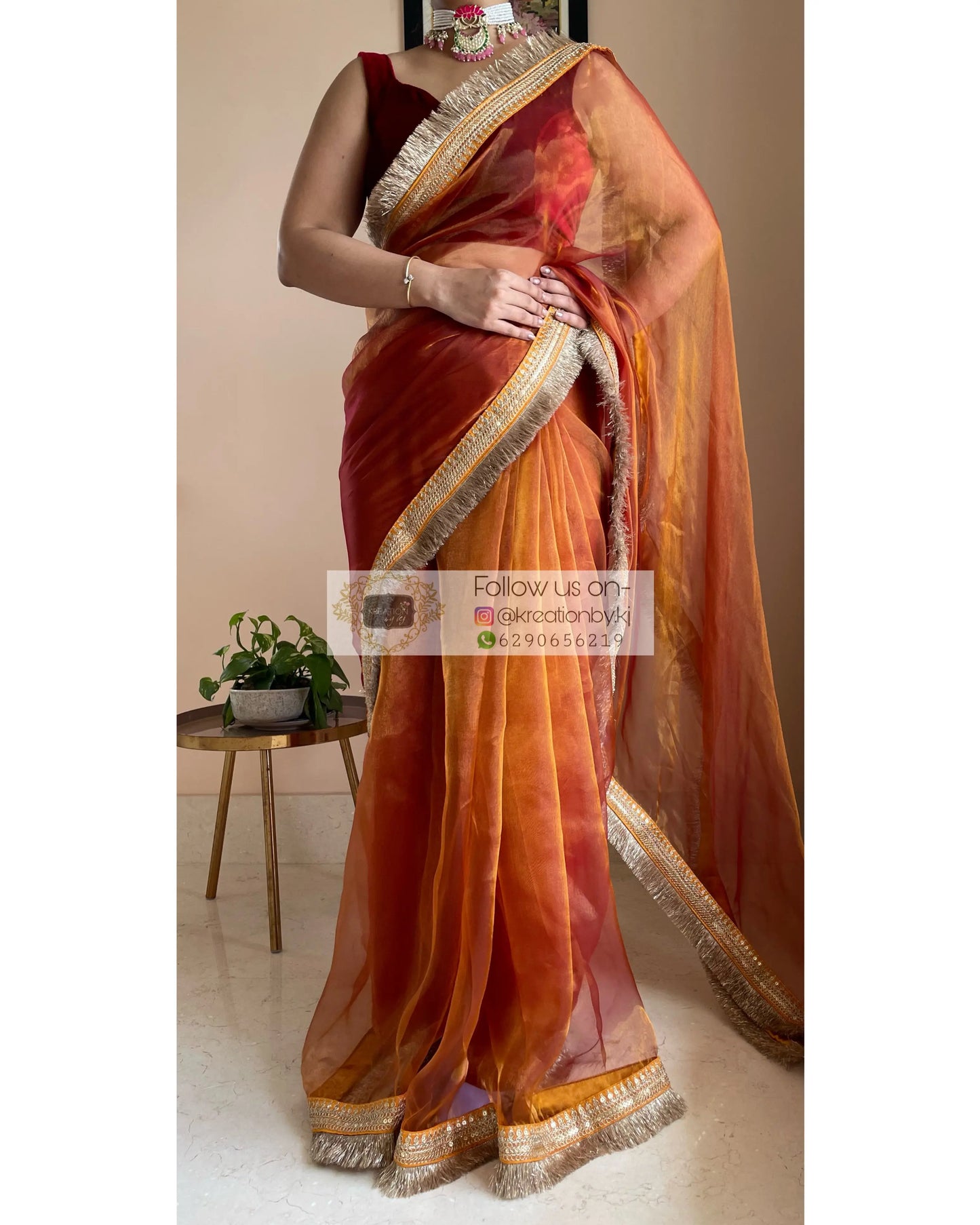 Molten Copper Glass Tissue Banno Saree kreationbykj