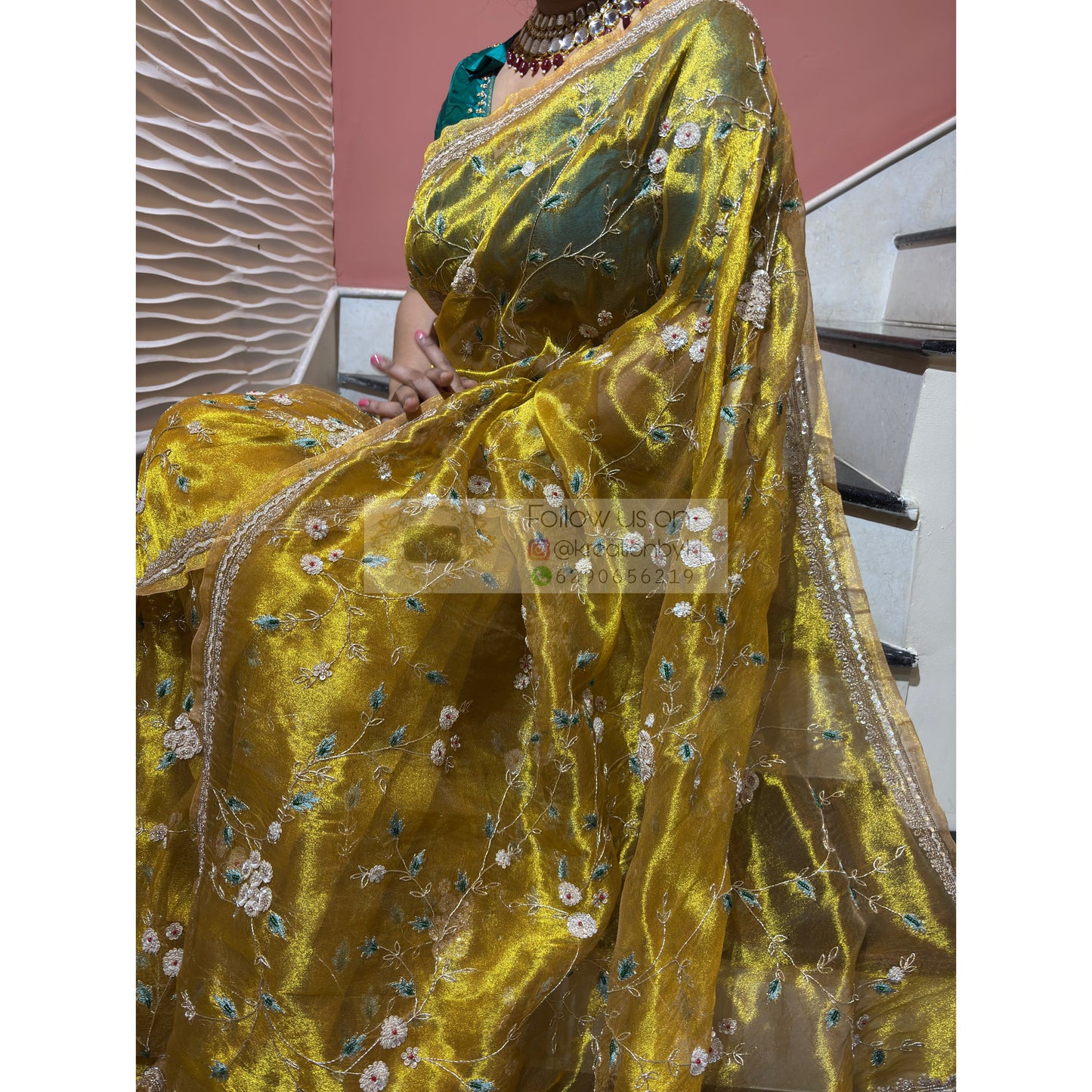 Luxe Golden Tissue Jaal Saree kreationbykj